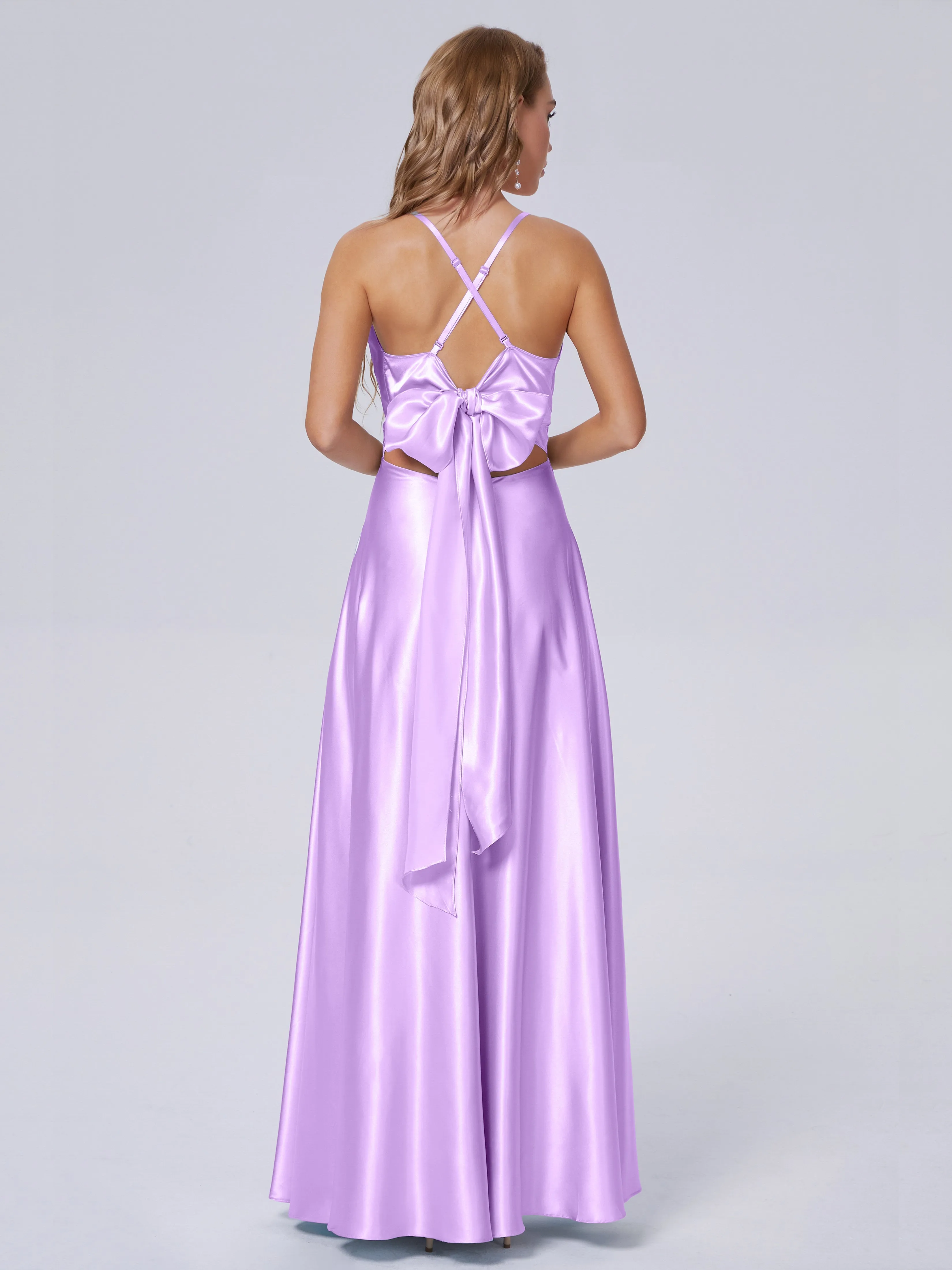 Ana Flowy Straps Soft Satin Long Bridesmaid Dresses