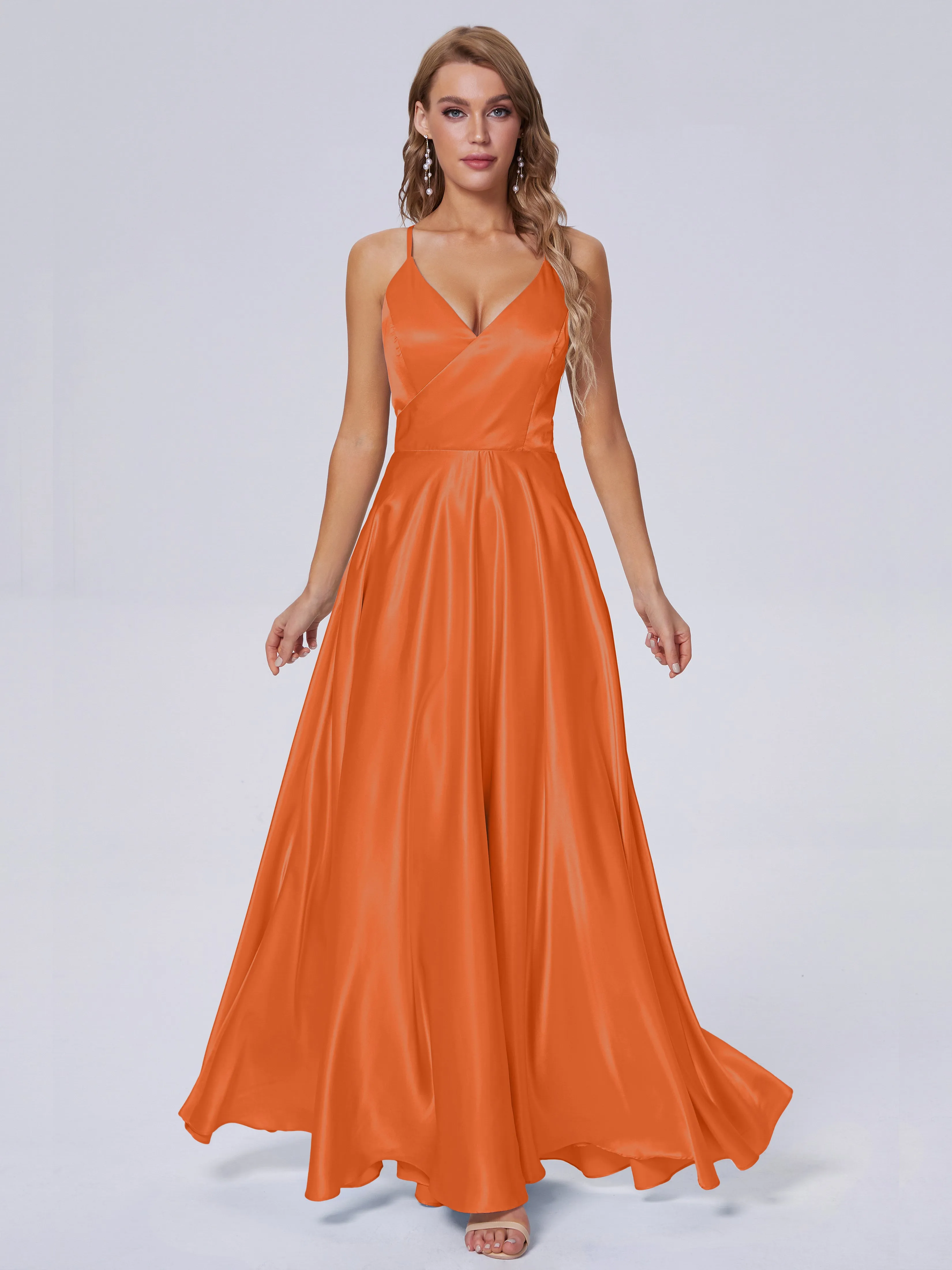Ana Flowy Straps Soft Satin Long Bridesmaid Dresses
