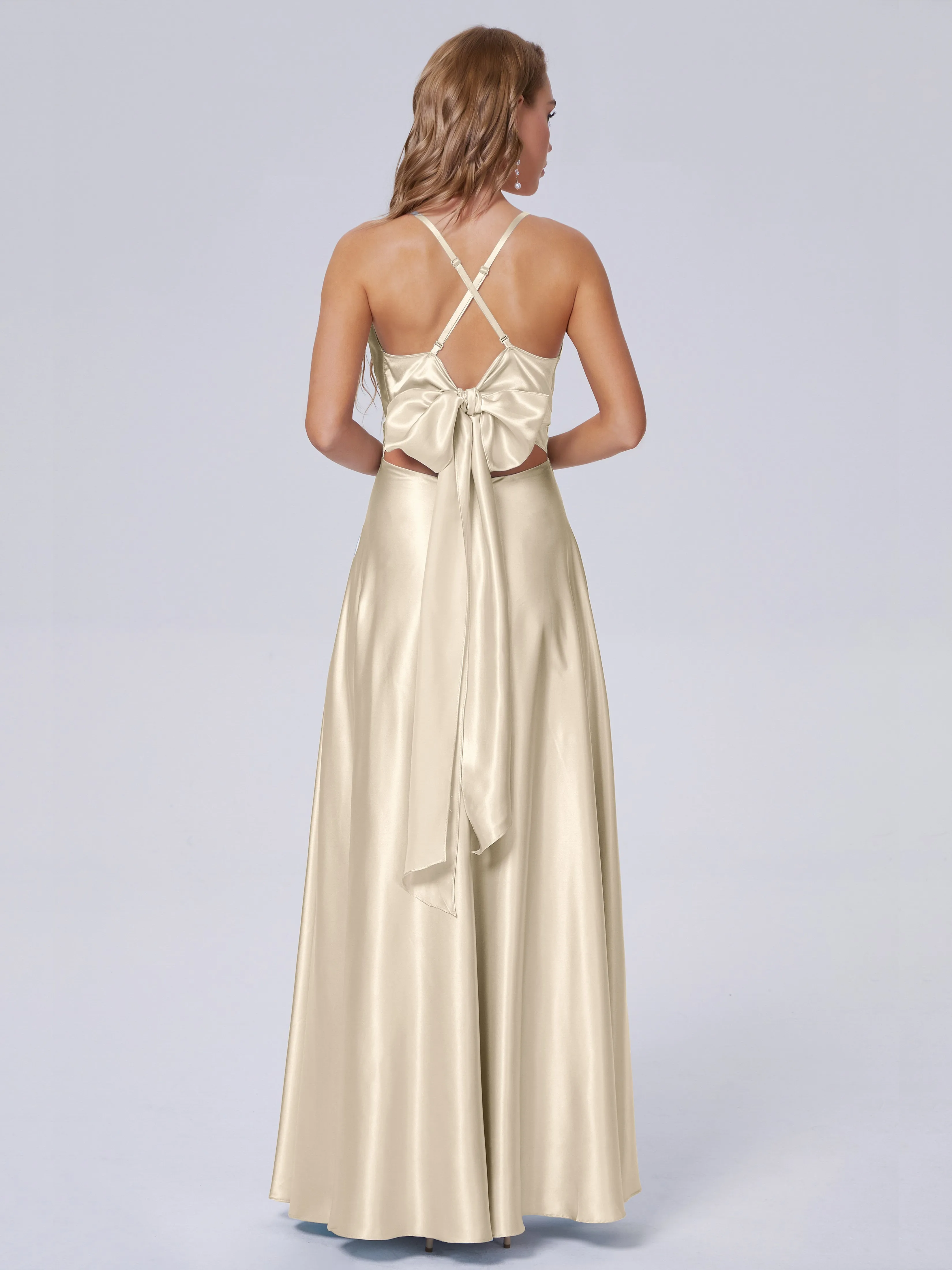 Ana Flowy Straps Soft Satin Long Bridesmaid Dresses
