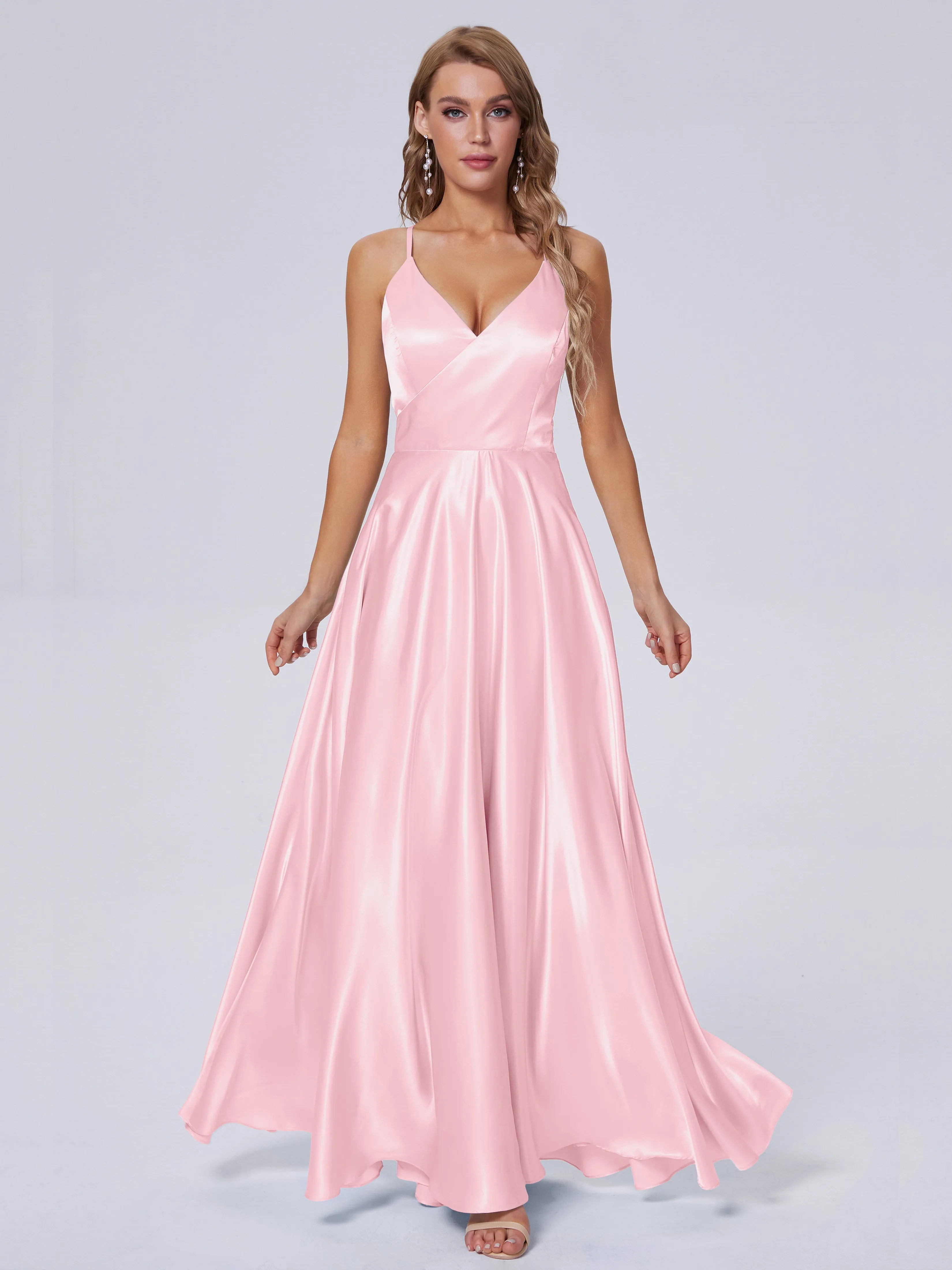 Ana Flowy Straps Soft Satin Long Bridesmaid Dresses