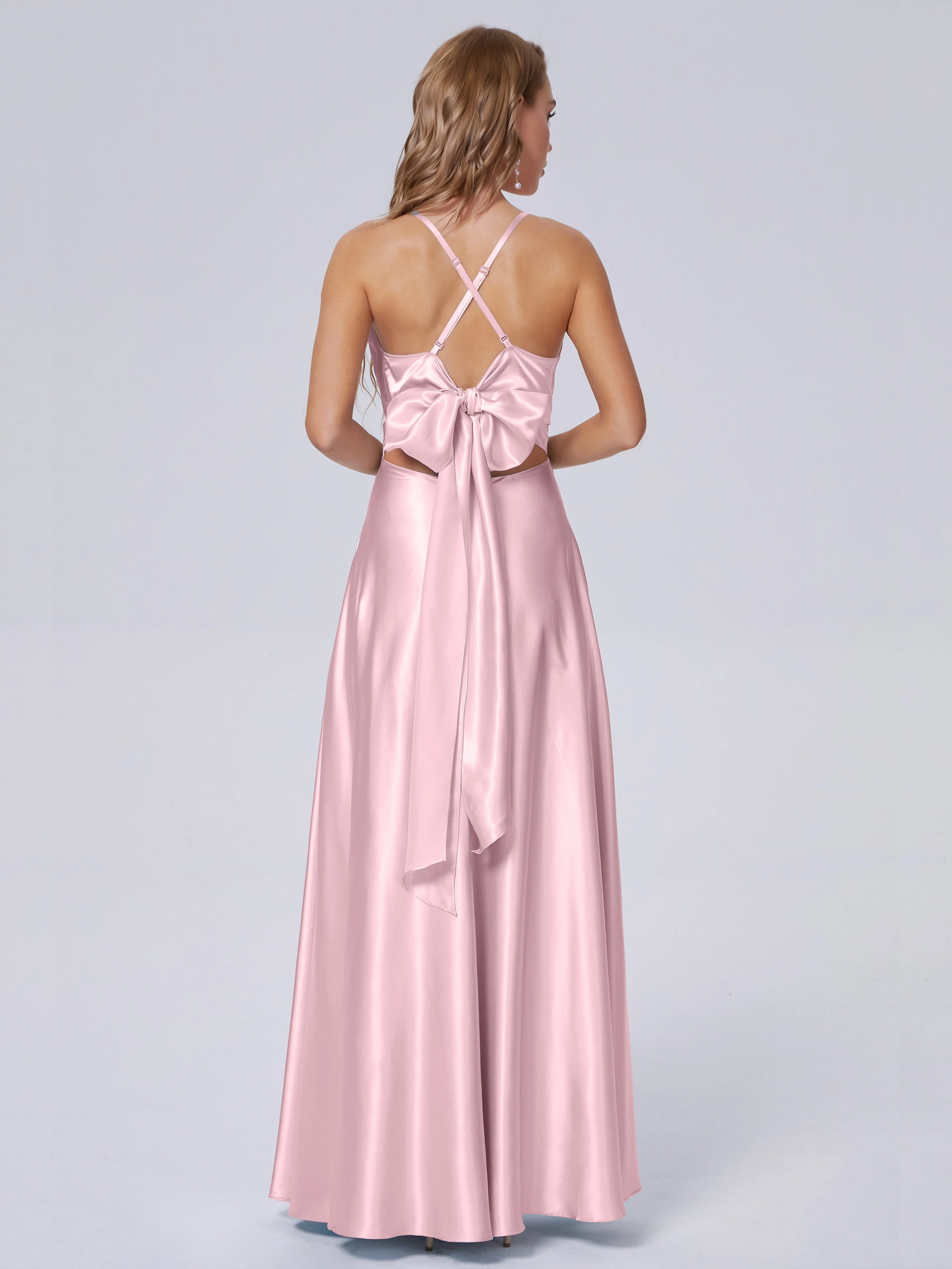 Ana Flowy Straps Soft Satin Long Bridesmaid Dresses