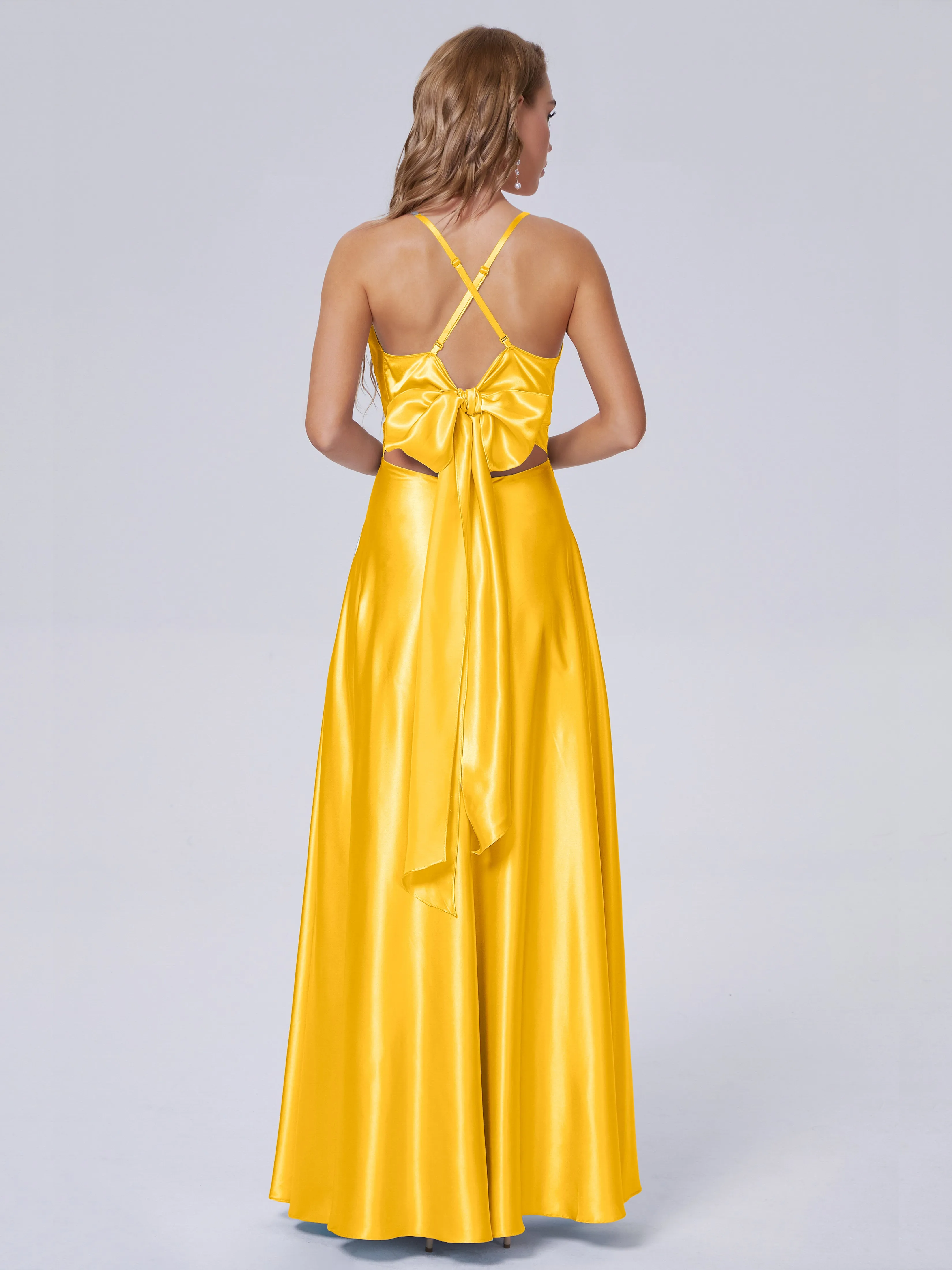 Ana Flowy Straps Soft Satin Long Bridesmaid Dresses