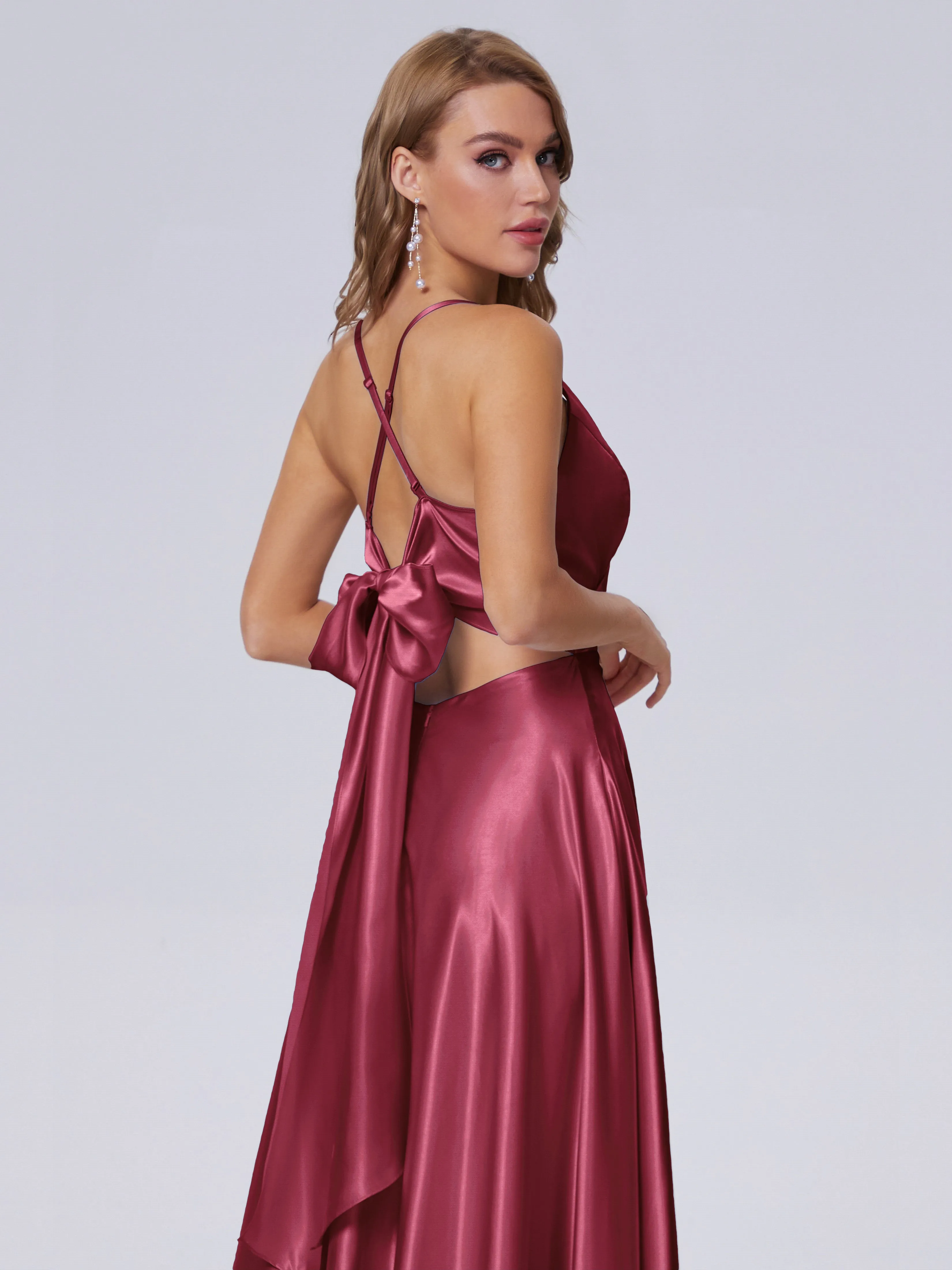 Ana Flowy Straps Soft Satin Long Bridesmaid Dresses