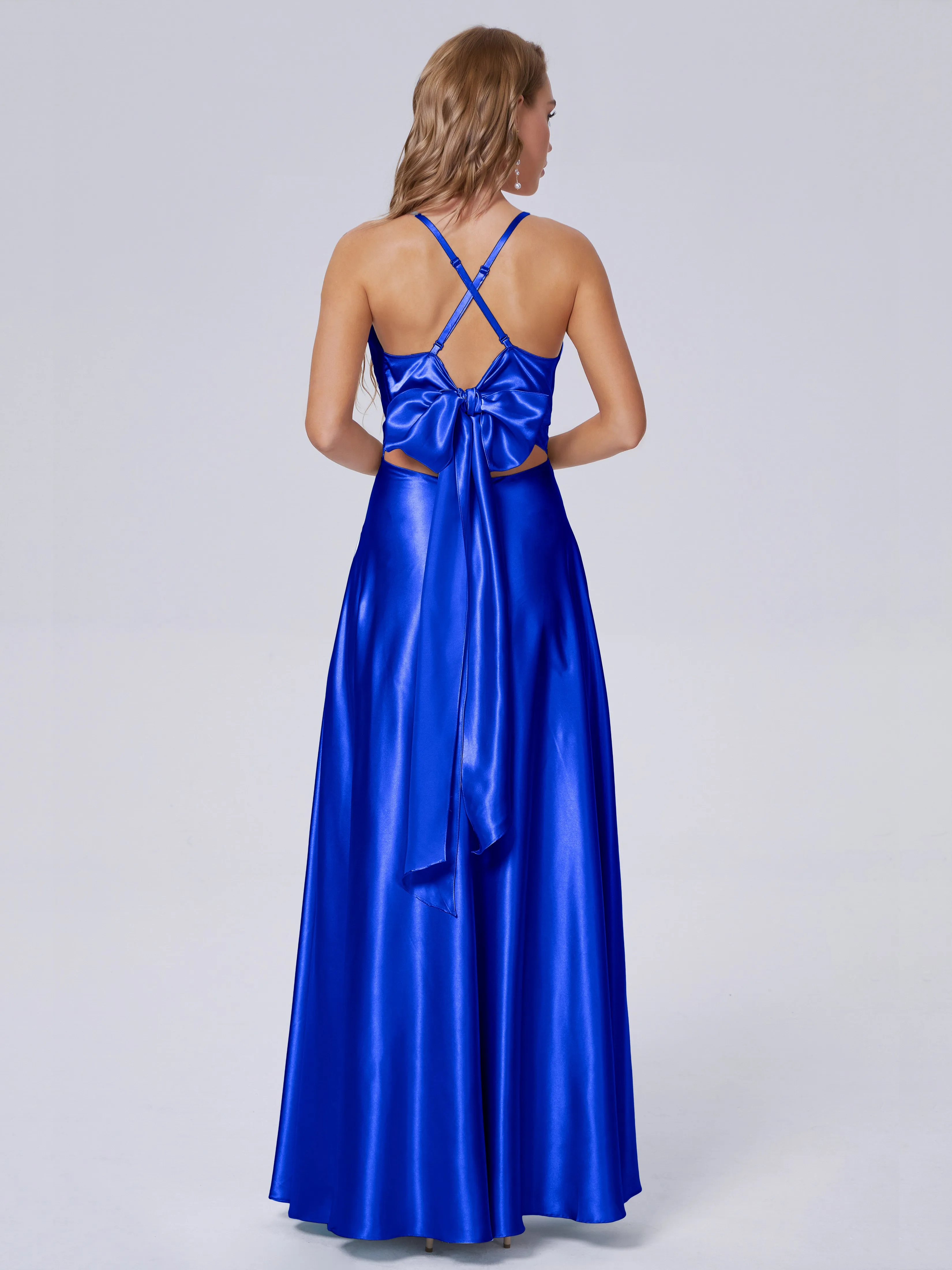 Ana Flowy Straps Soft Satin Long Bridesmaid Dresses