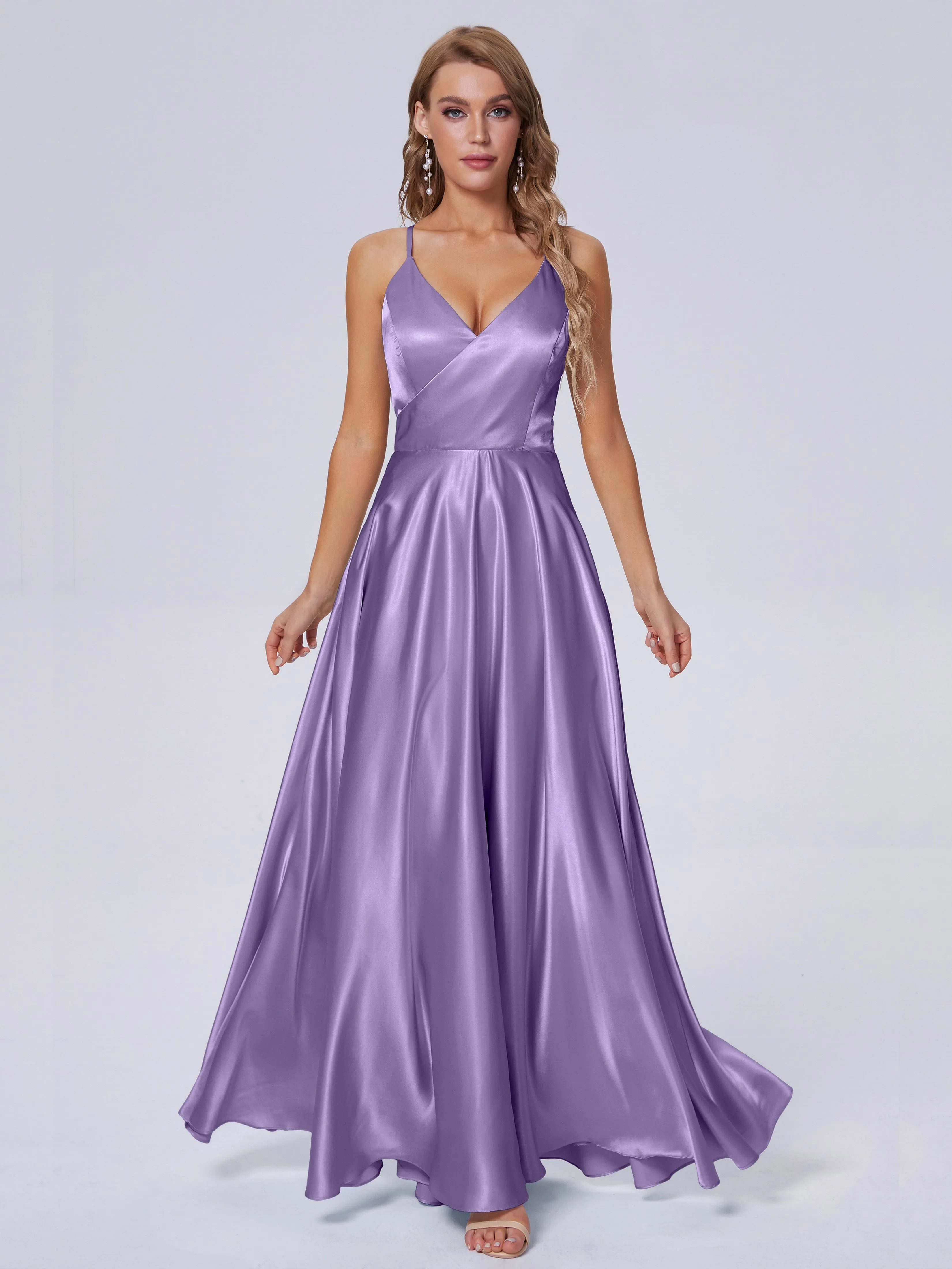 Ana Flowy Straps Soft Satin Long Bridesmaid Dresses