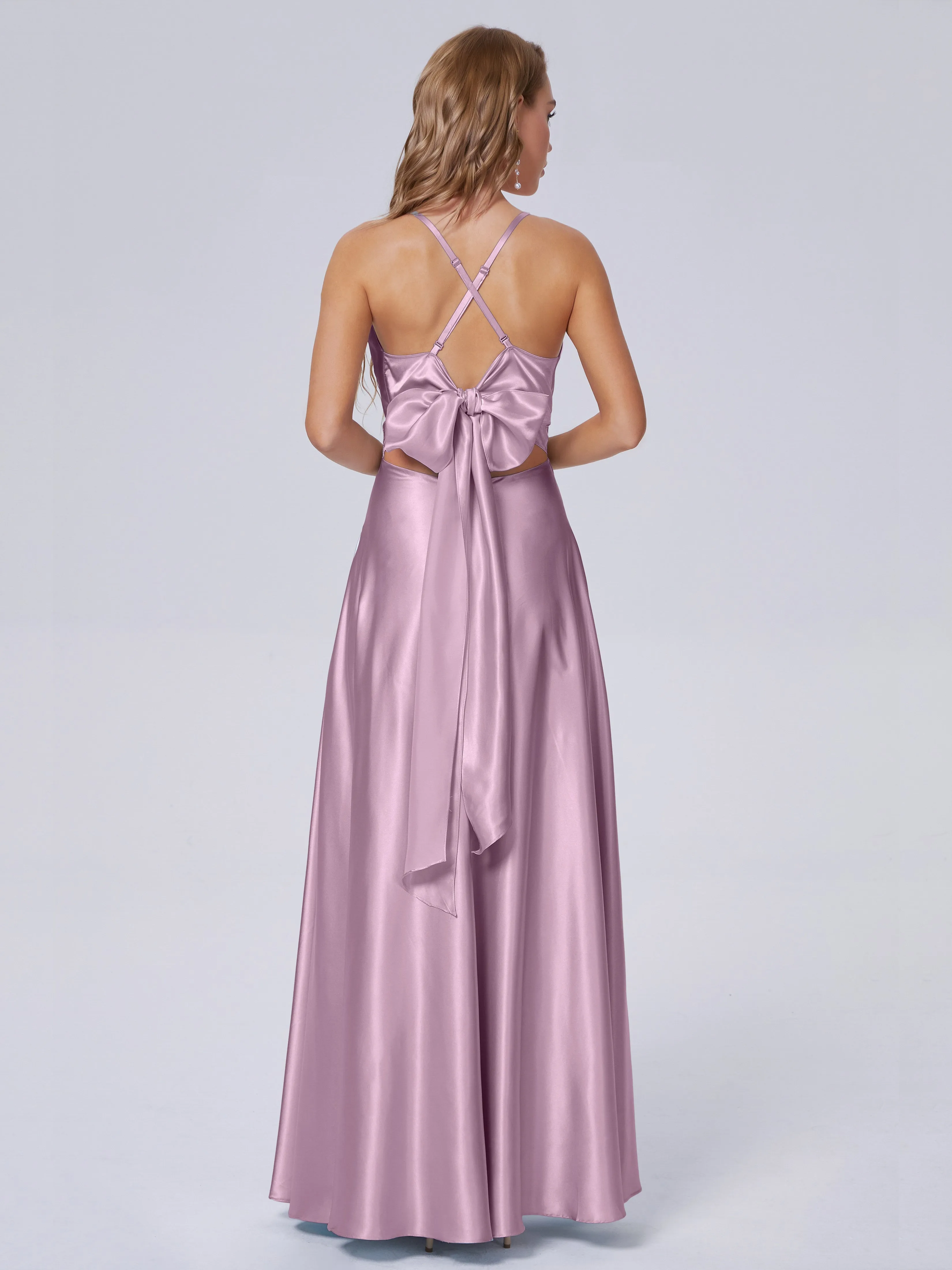 Ana Flowy Straps Soft Satin Long Bridesmaid Dresses