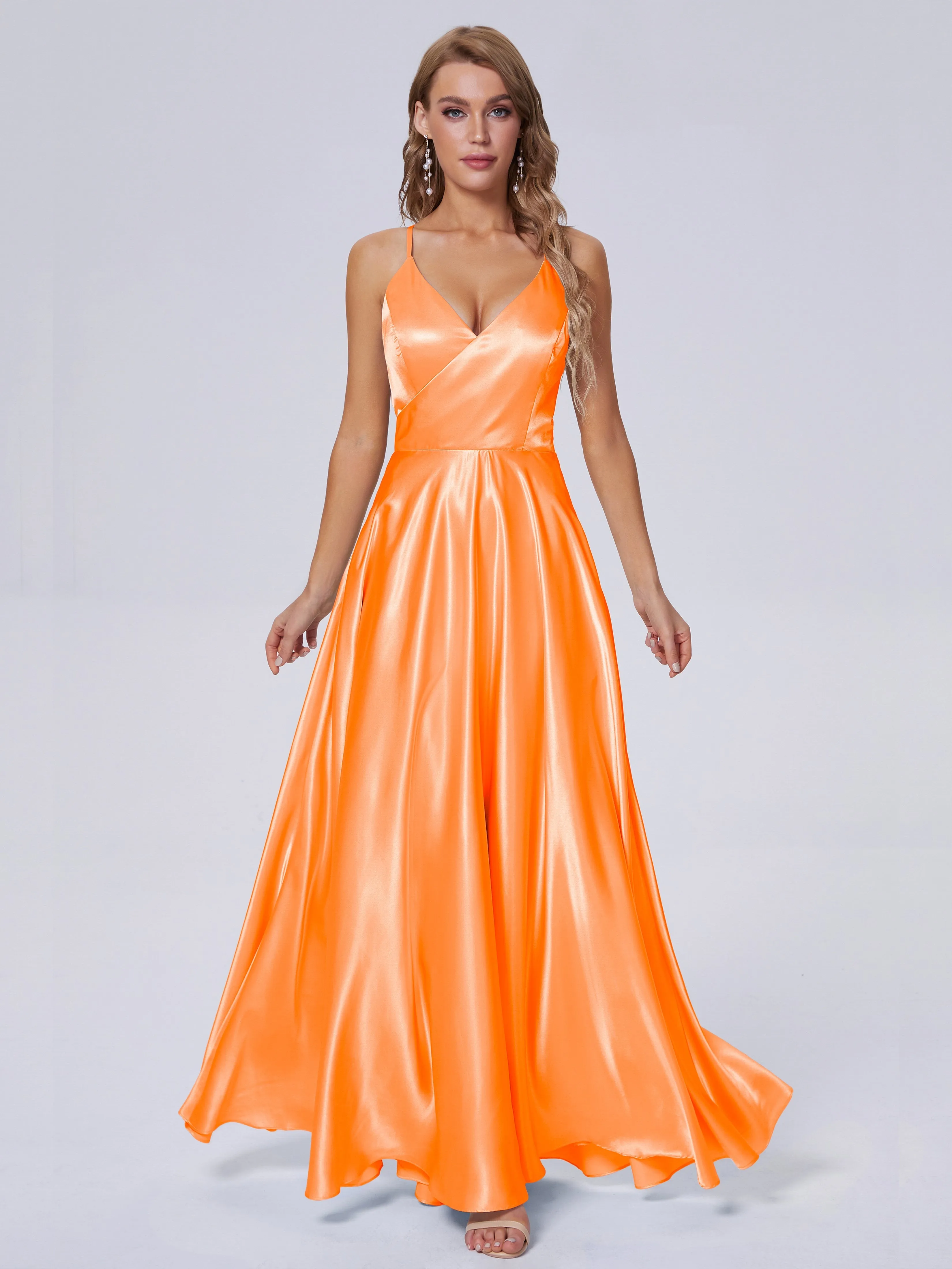 Ana Flowy Straps Soft Satin Long Bridesmaid Dresses