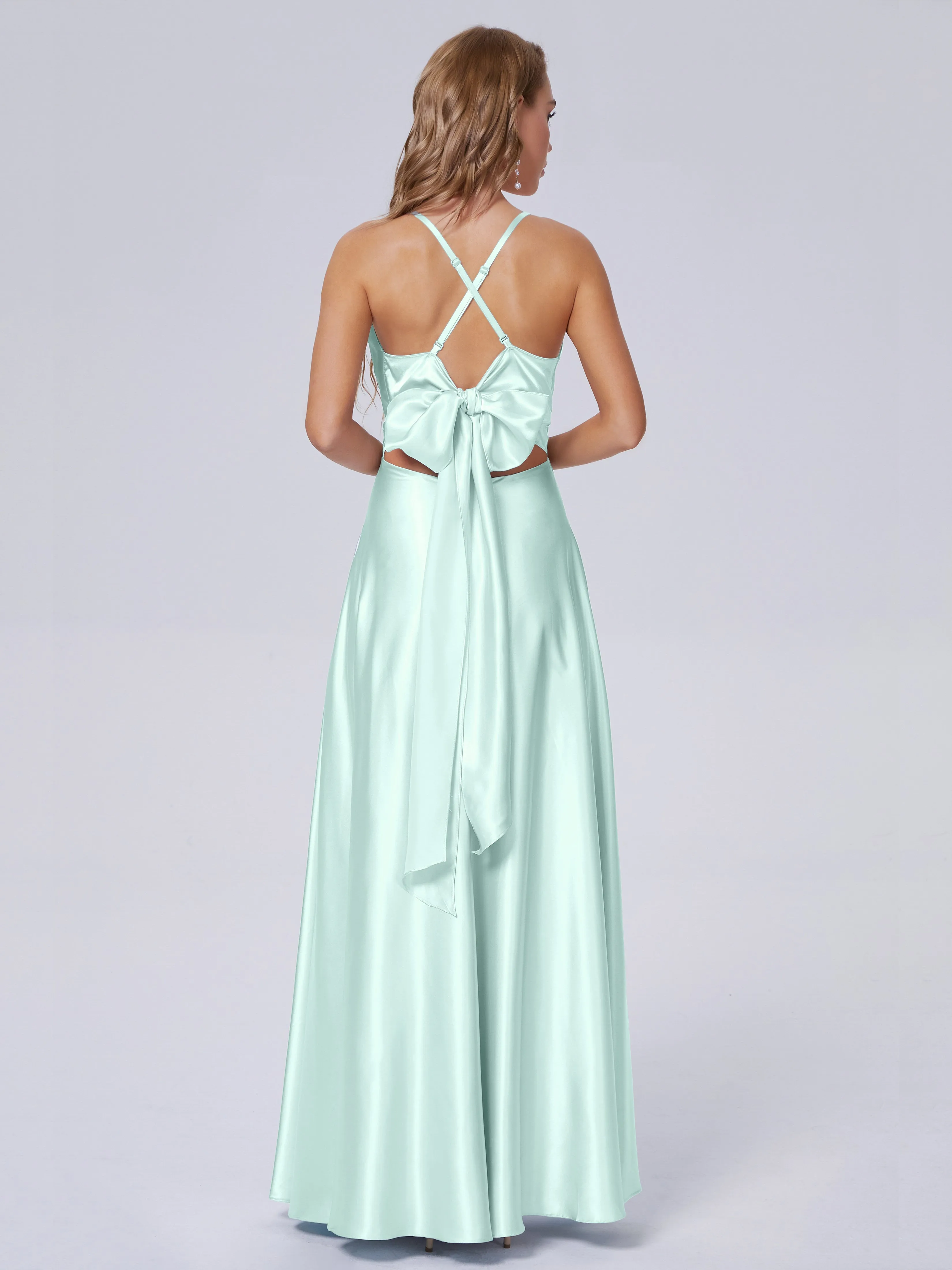 Ana Flowy Straps Soft Satin Long Bridesmaid Dresses