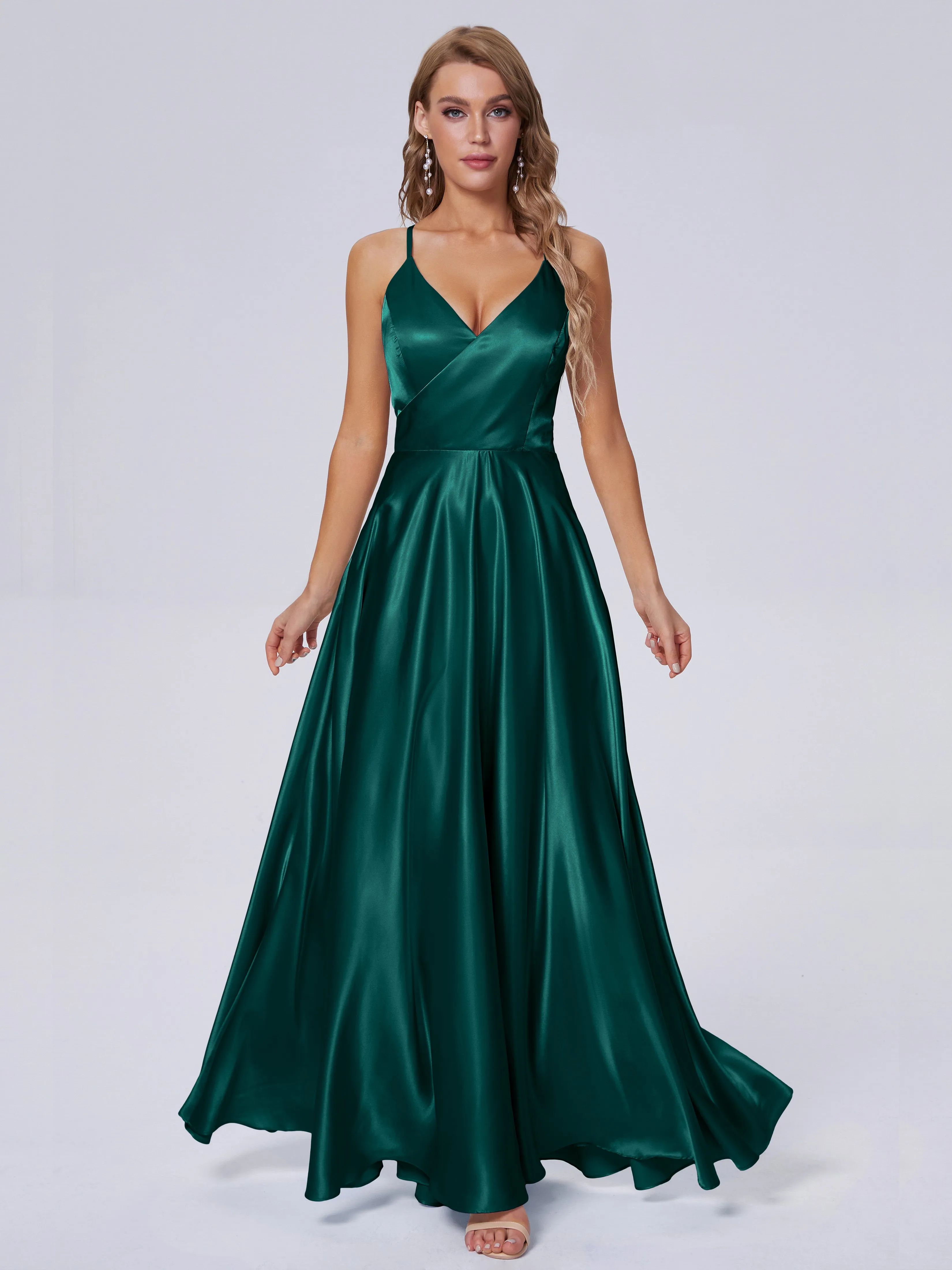 Ana Flowy Straps Soft Satin Long Bridesmaid Dresses