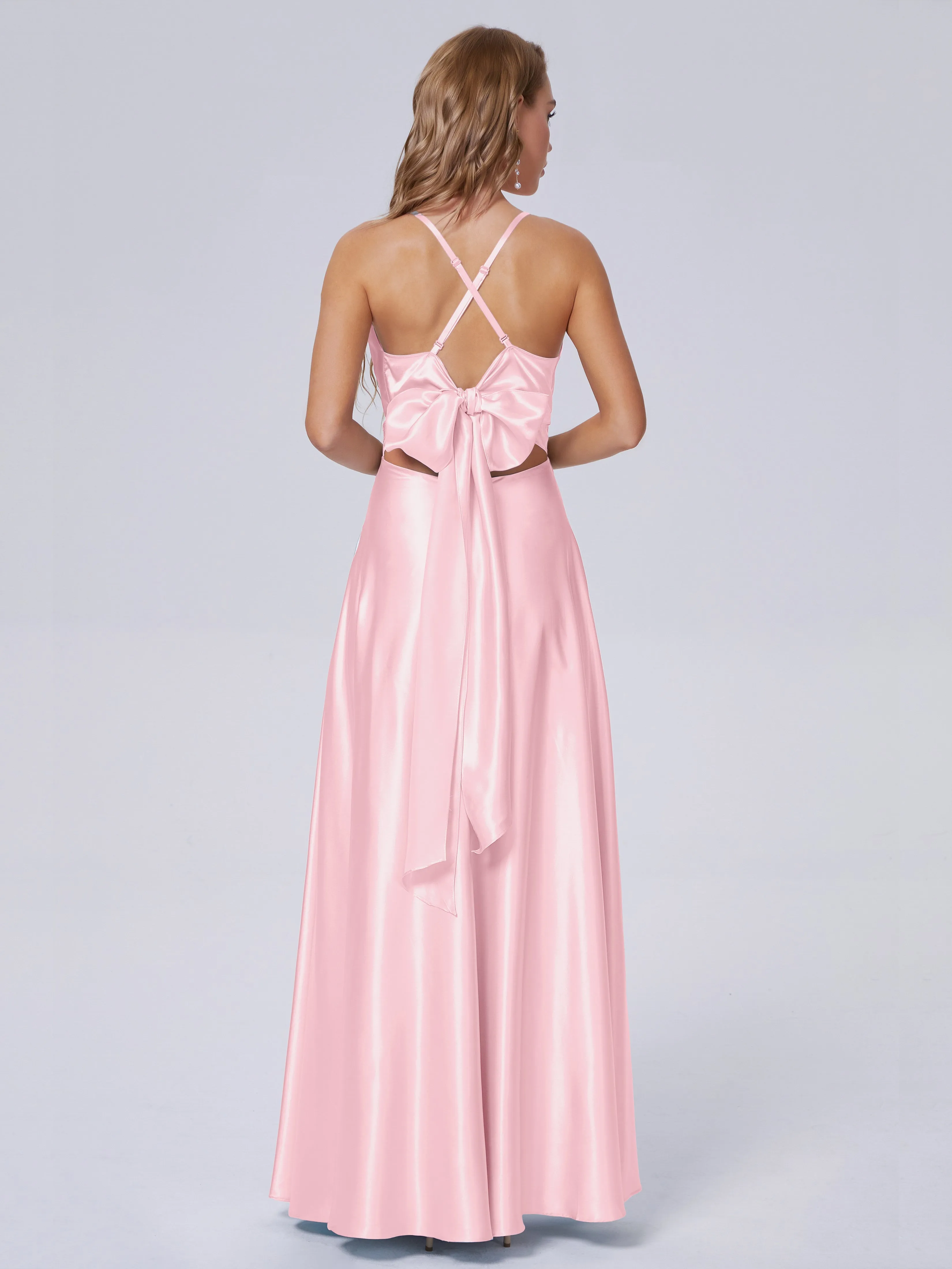 Ana Flowy Straps Soft Satin Long Bridesmaid Dresses
