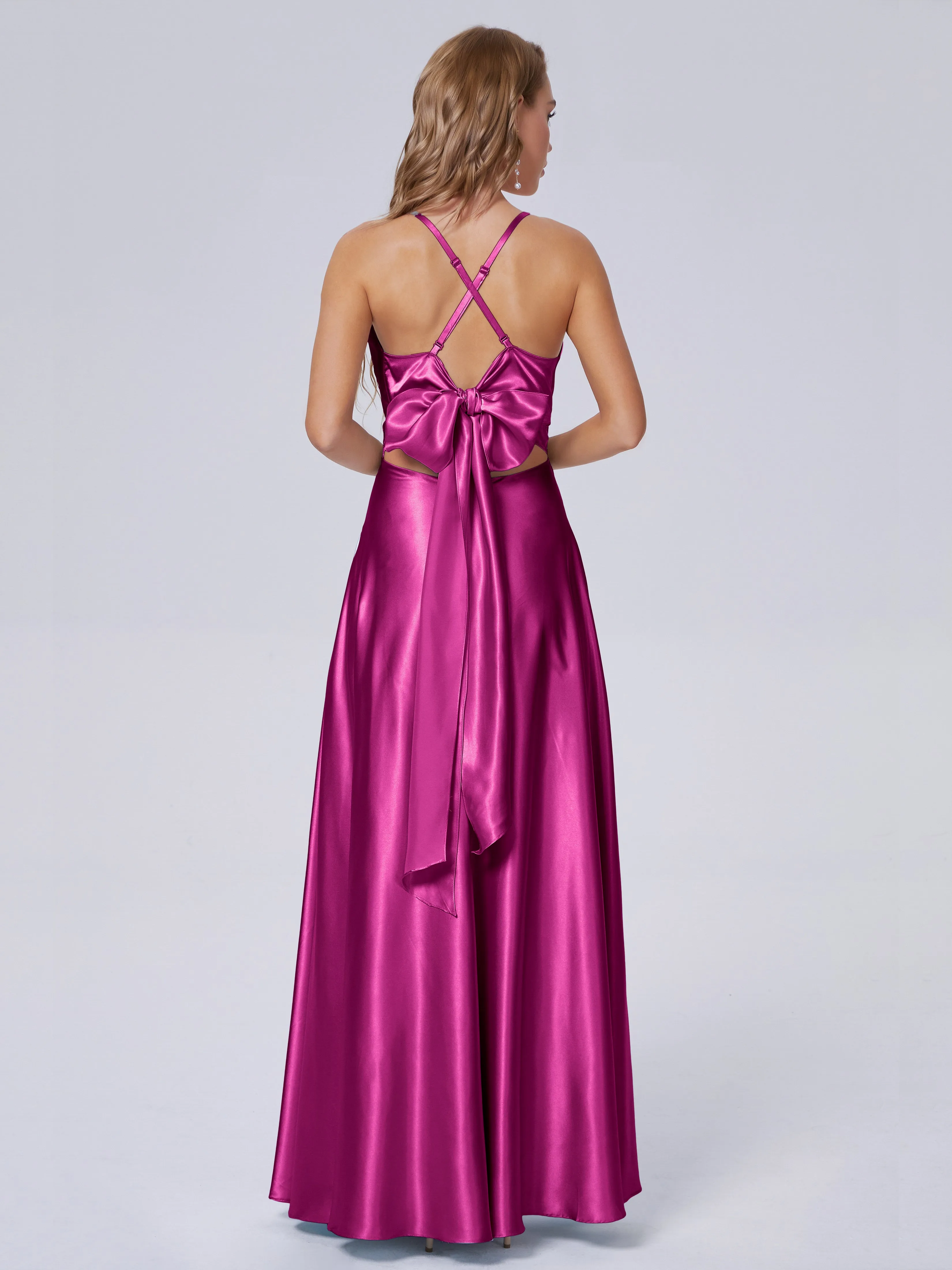 Ana Flowy Straps Soft Satin Long Bridesmaid Dresses
