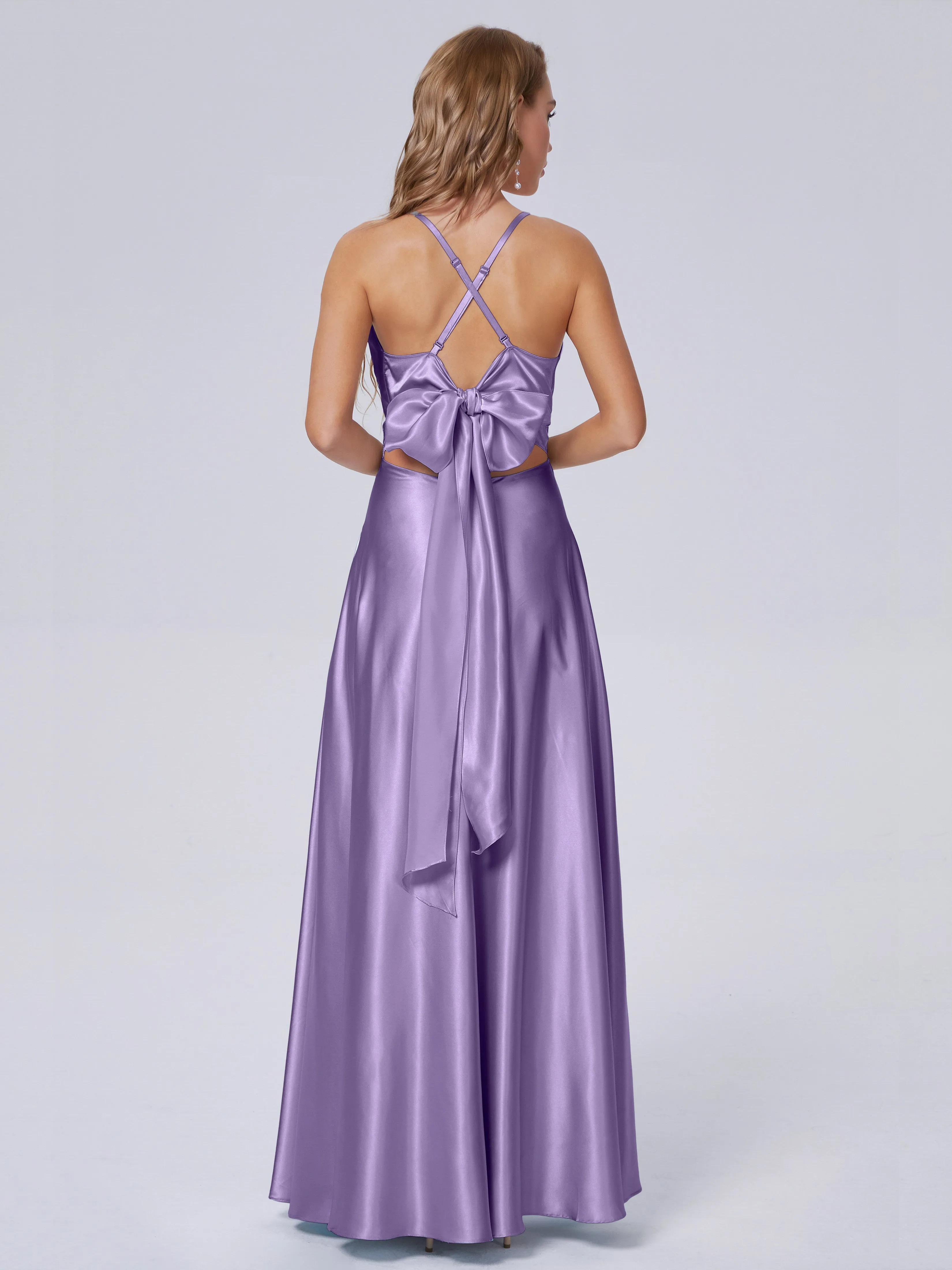 Ana Flowy Straps Soft Satin Long Bridesmaid Dresses
