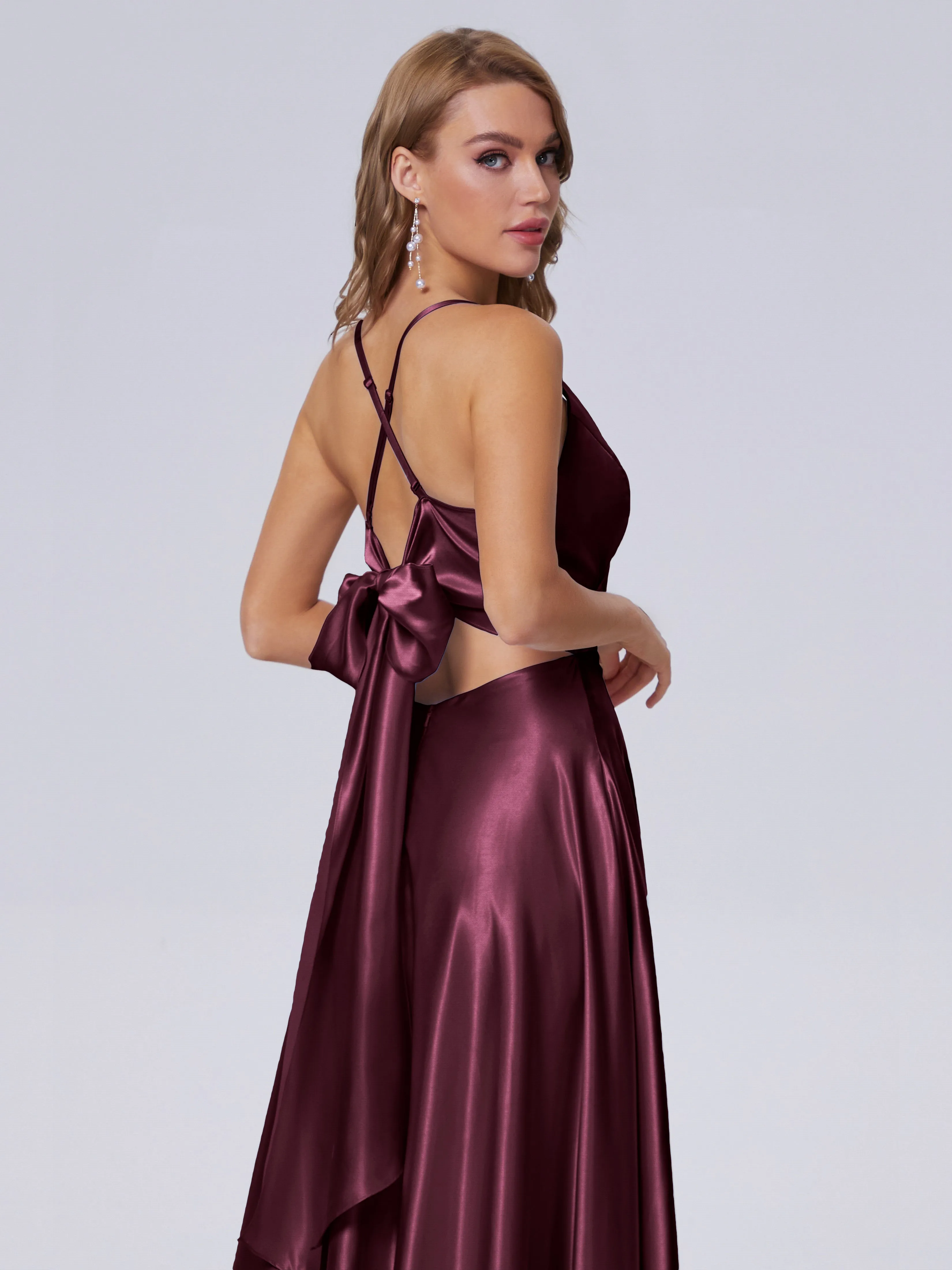 Ana Flowy Straps Soft Satin Long Bridesmaid Dresses