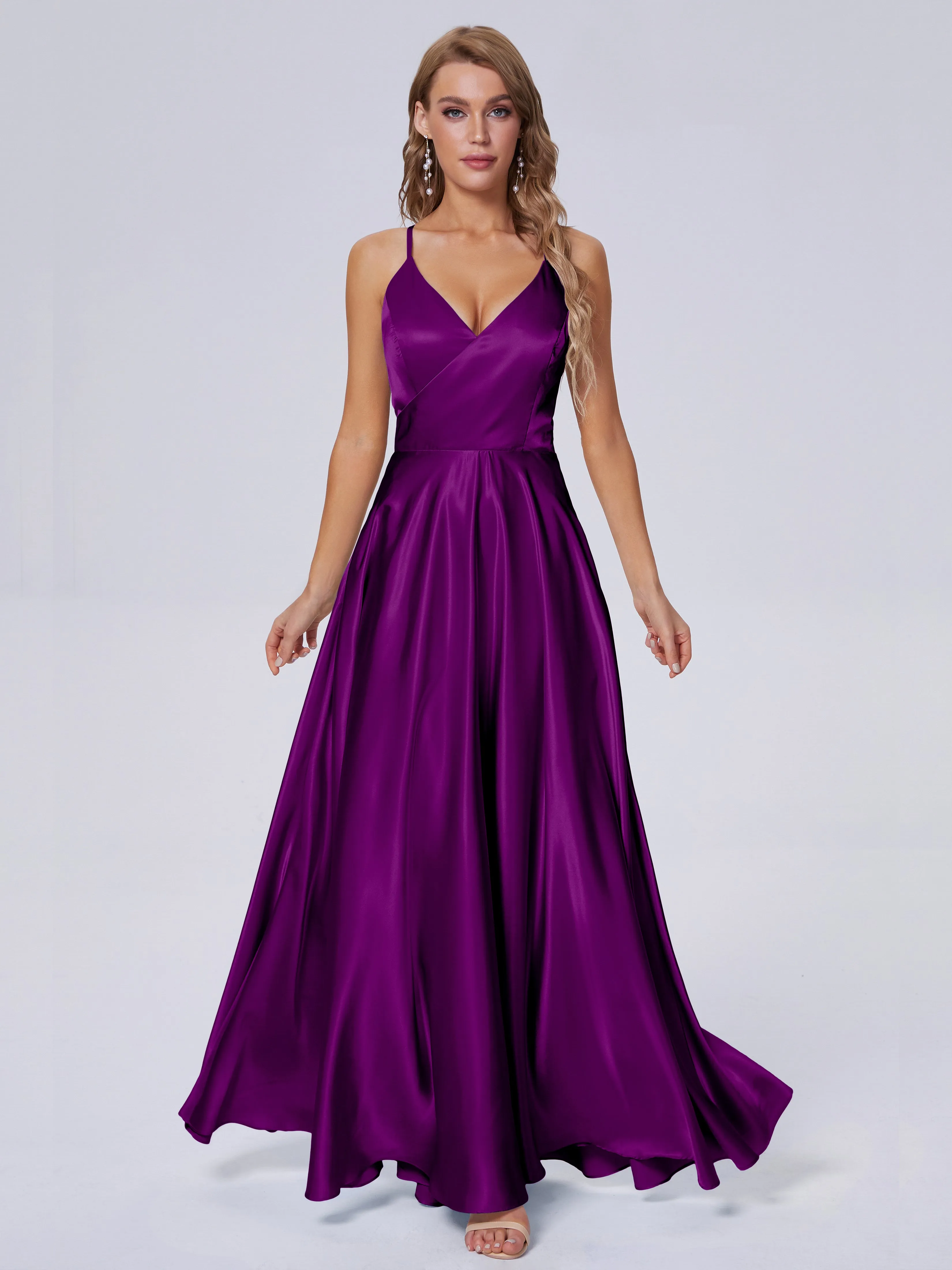 Ana Flowy Straps Soft Satin Long Bridesmaid Dresses