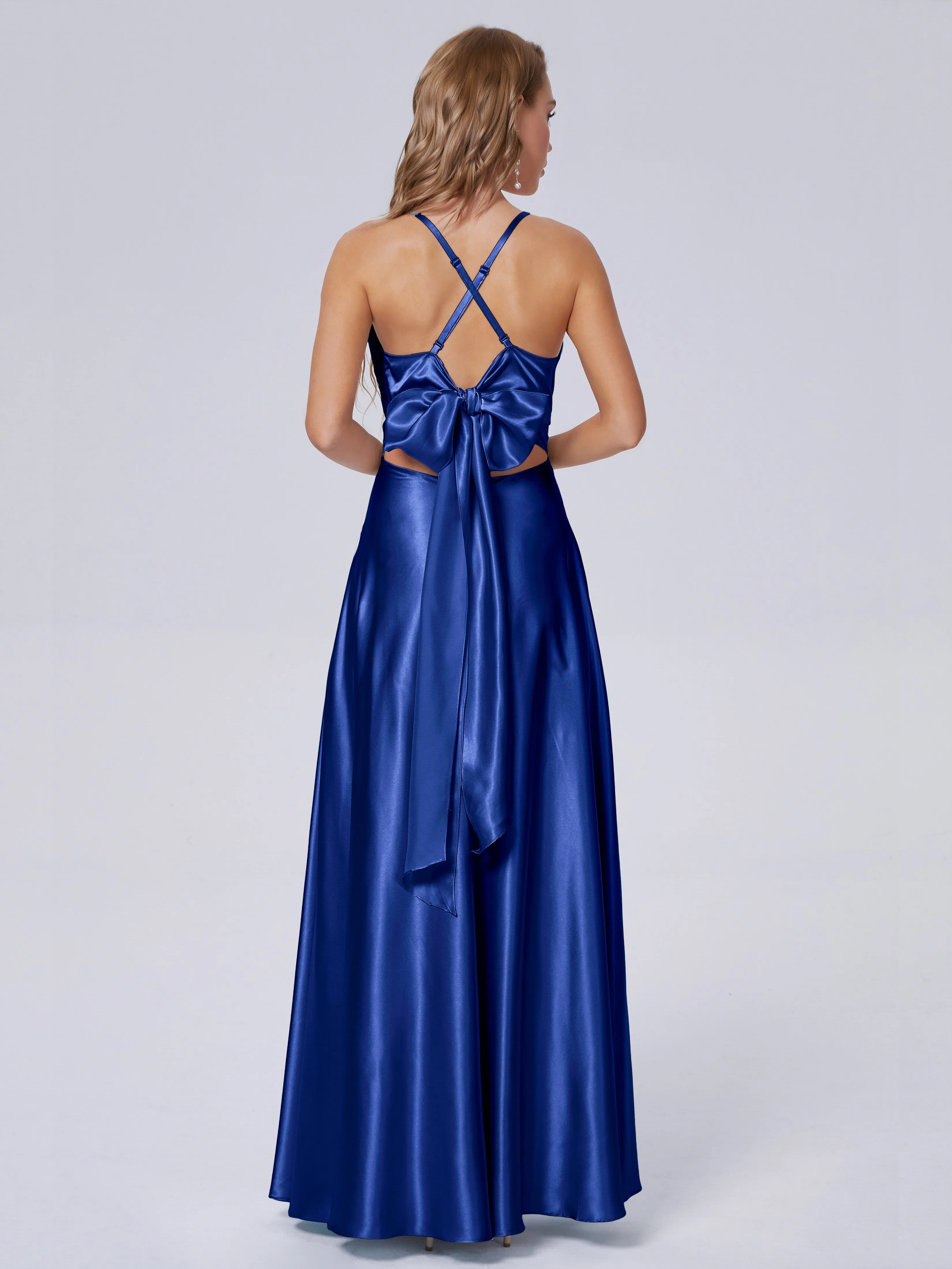 Ana Flowy Straps Soft Satin Long Bridesmaid Dresses