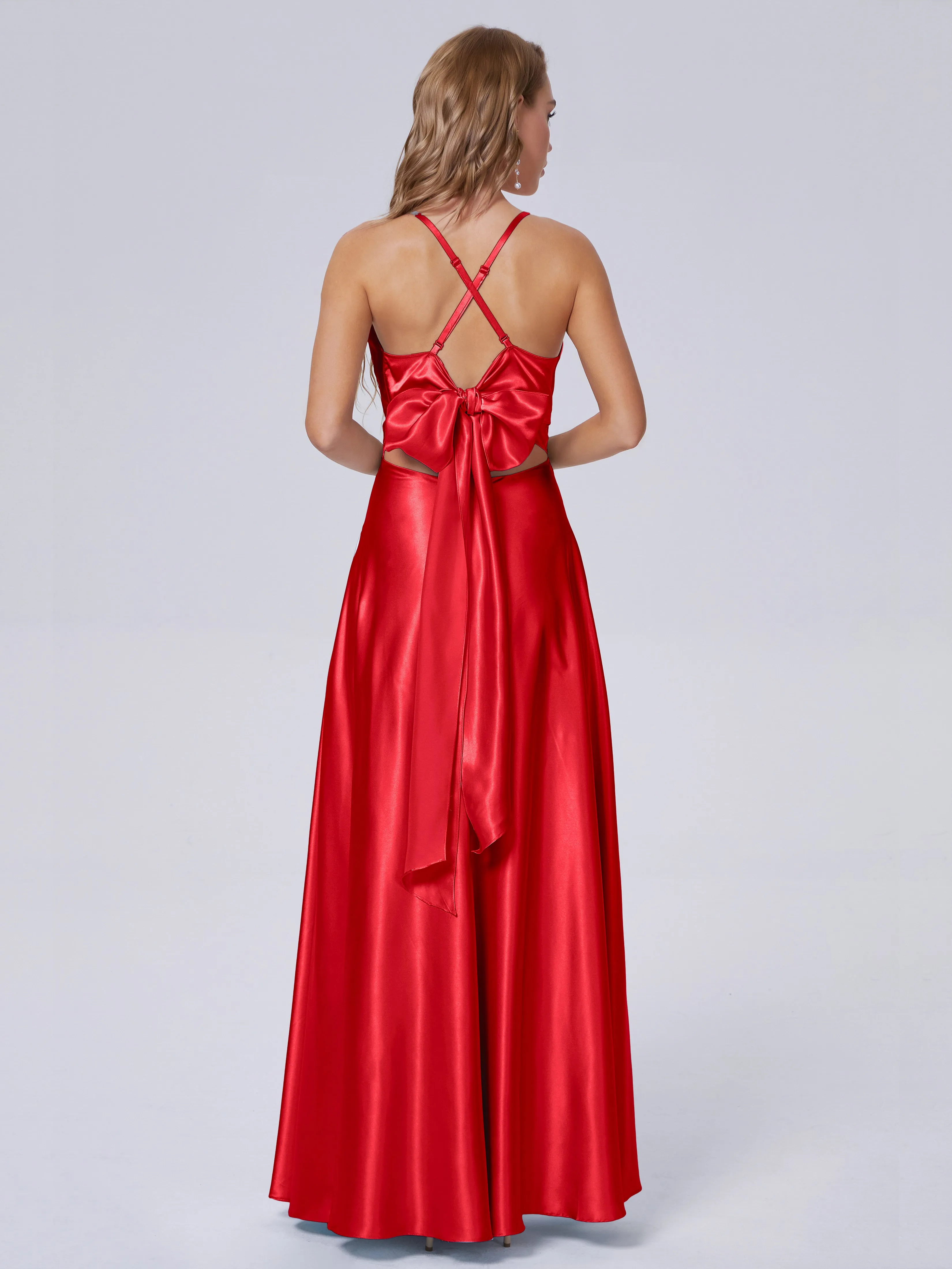 Ana Flowy Straps Soft Satin Long Bridesmaid Dresses