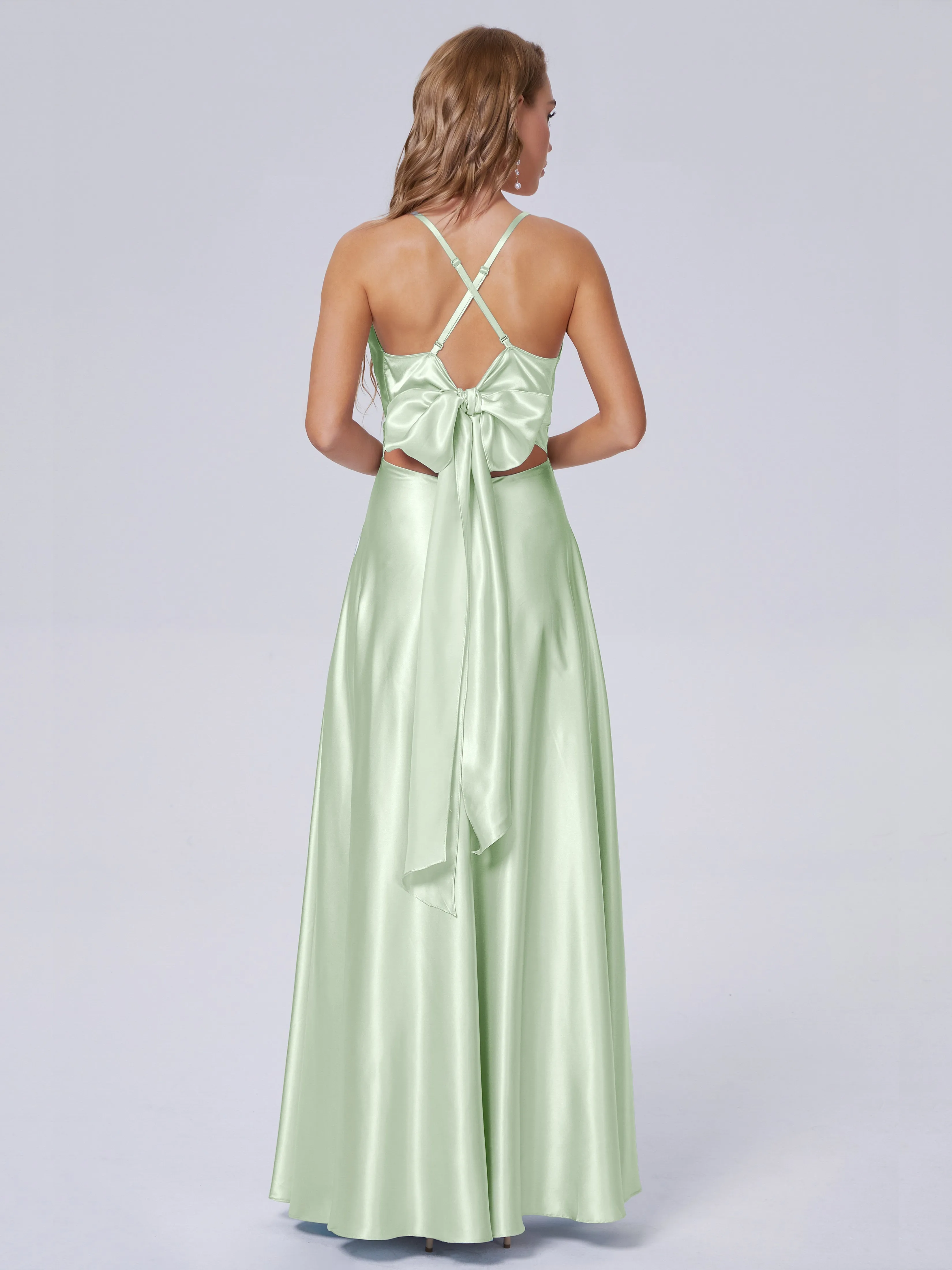 Ana Flowy Straps Soft Satin Long Bridesmaid Dresses