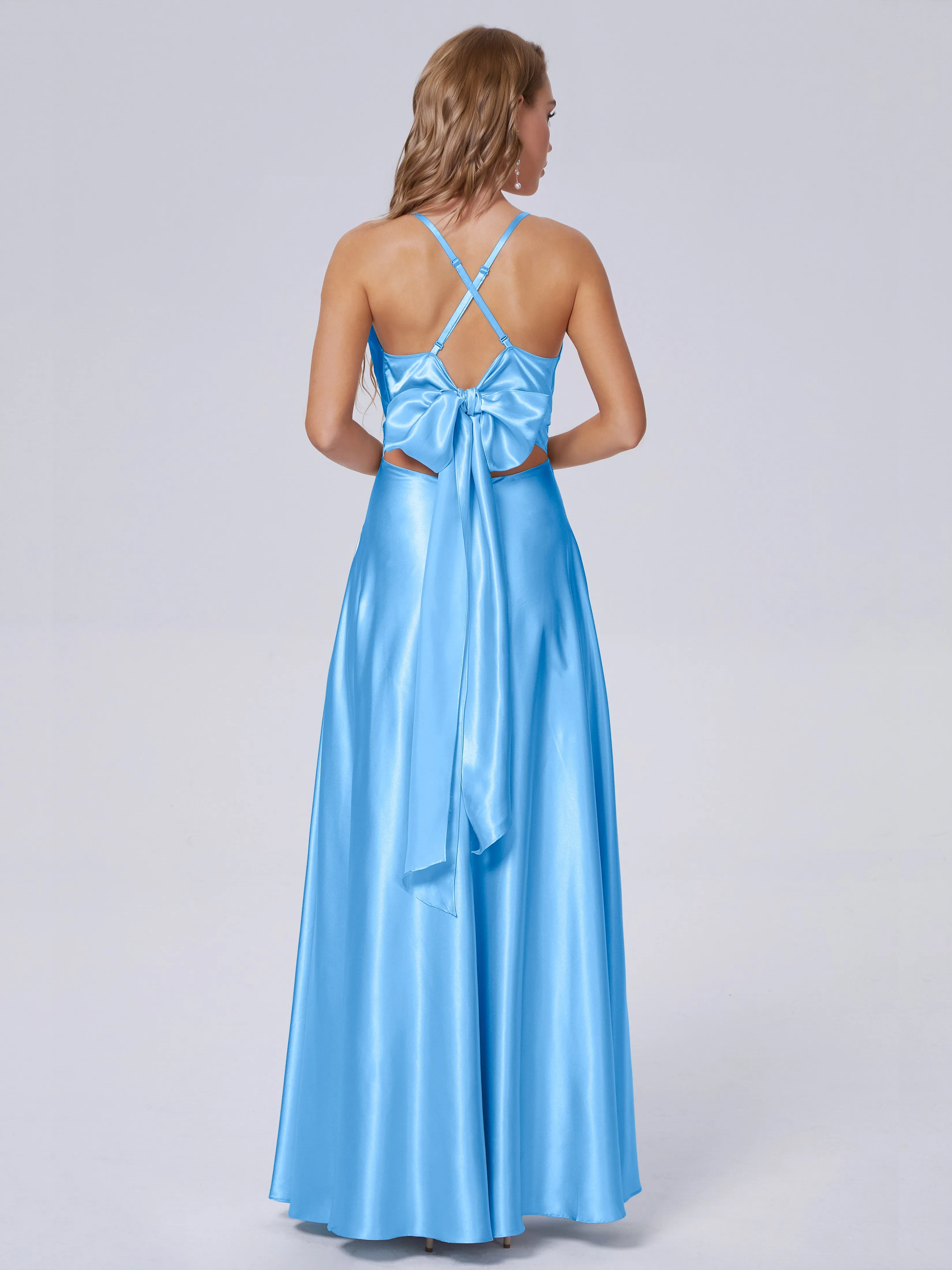 Ana Flowy Straps Soft Satin Long Bridesmaid Dresses