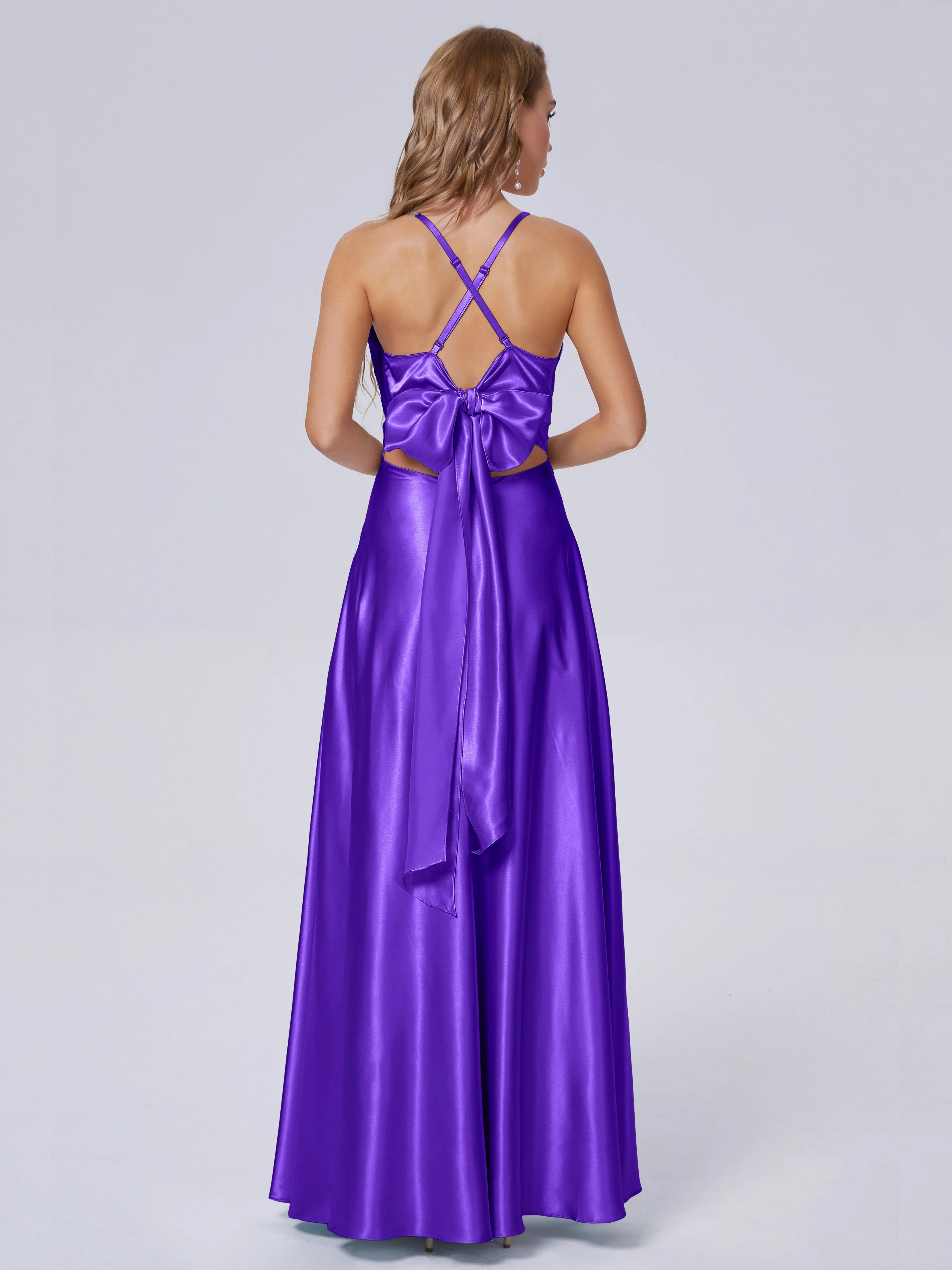 Ana Flowy Straps Soft Satin Long Bridesmaid Dresses