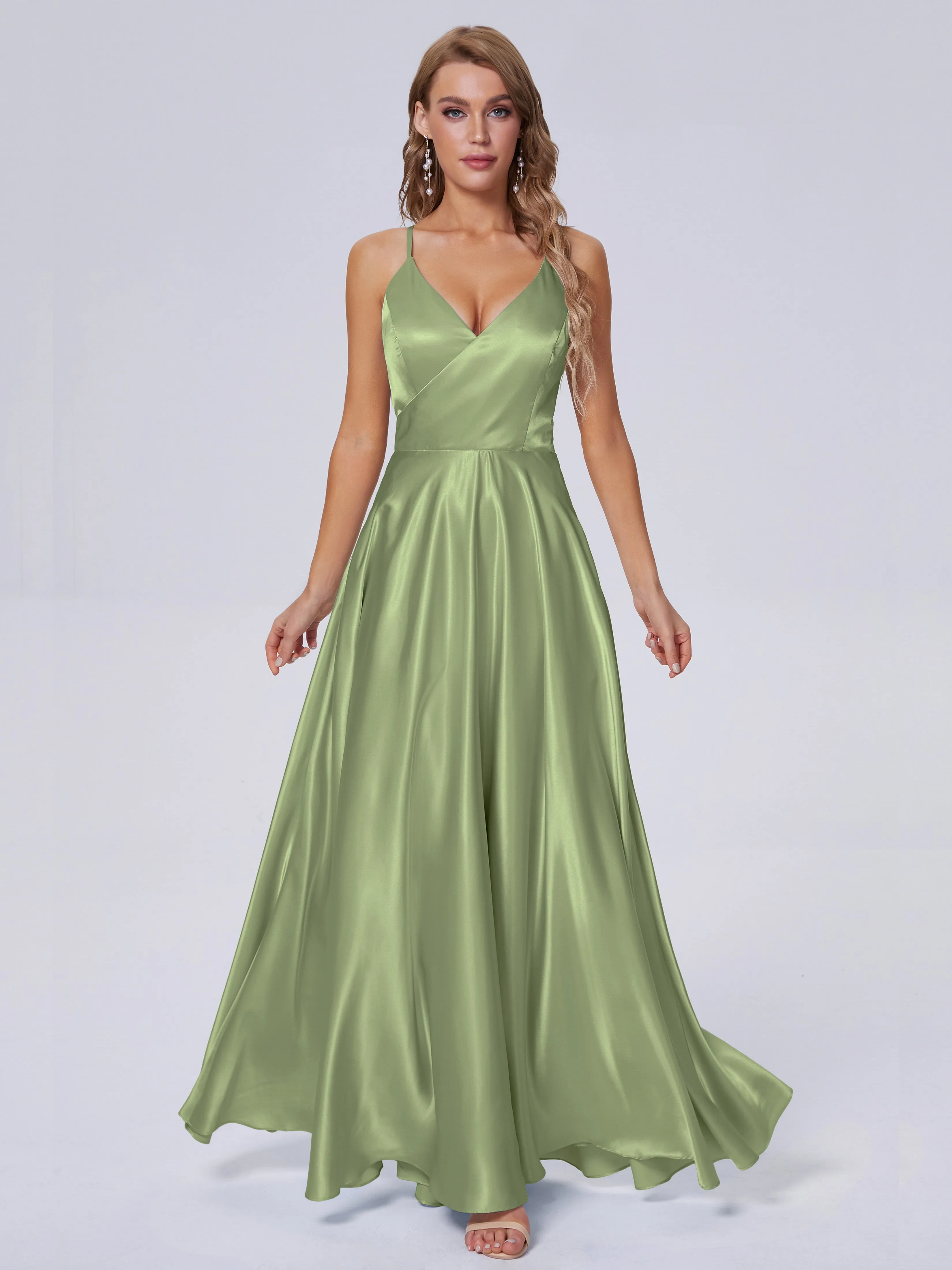 Ana Flowy Straps Soft Satin Long Bridesmaid Dresses