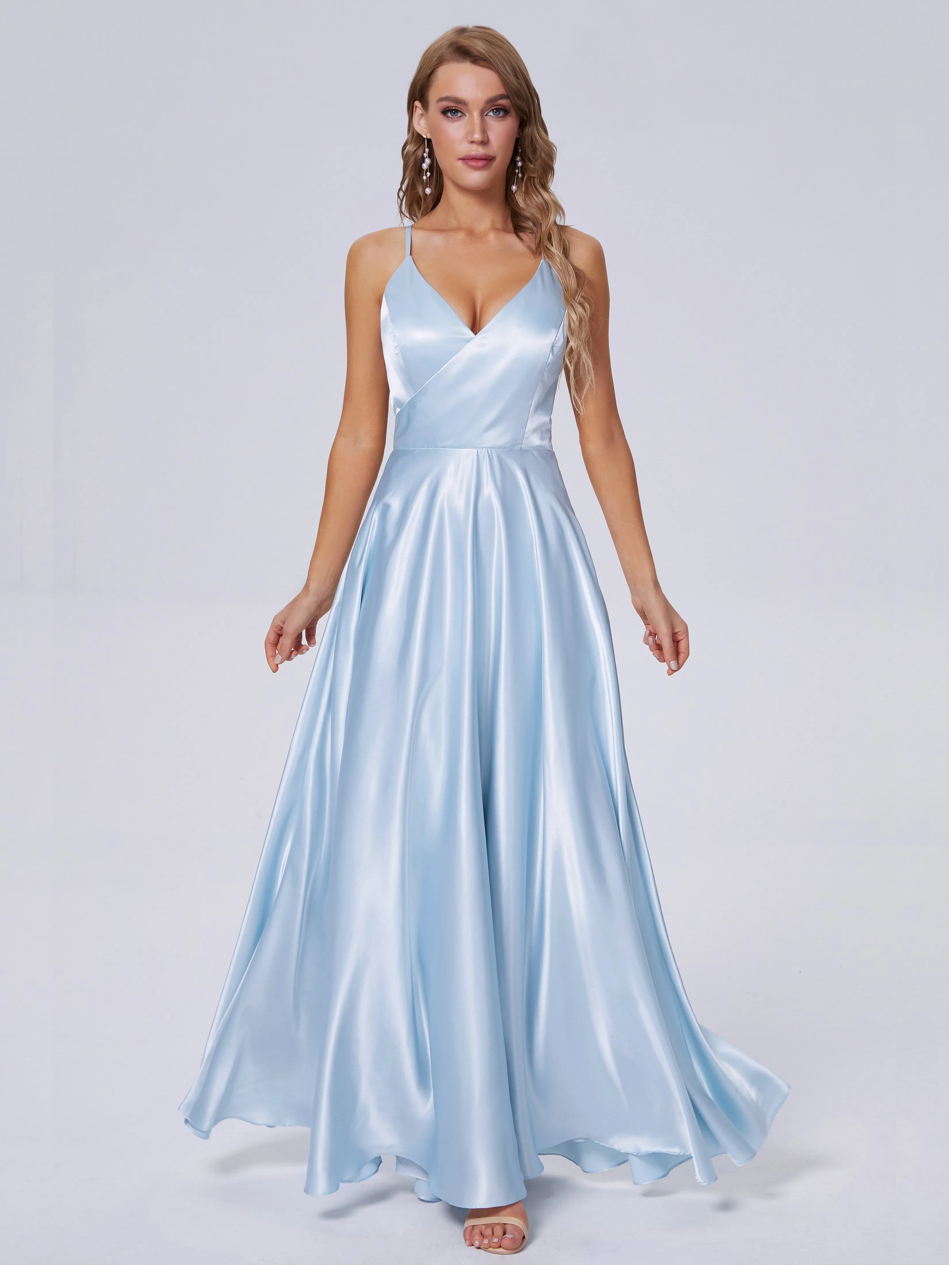 Ana Flowy Straps Soft Satin Long Bridesmaid Dresses