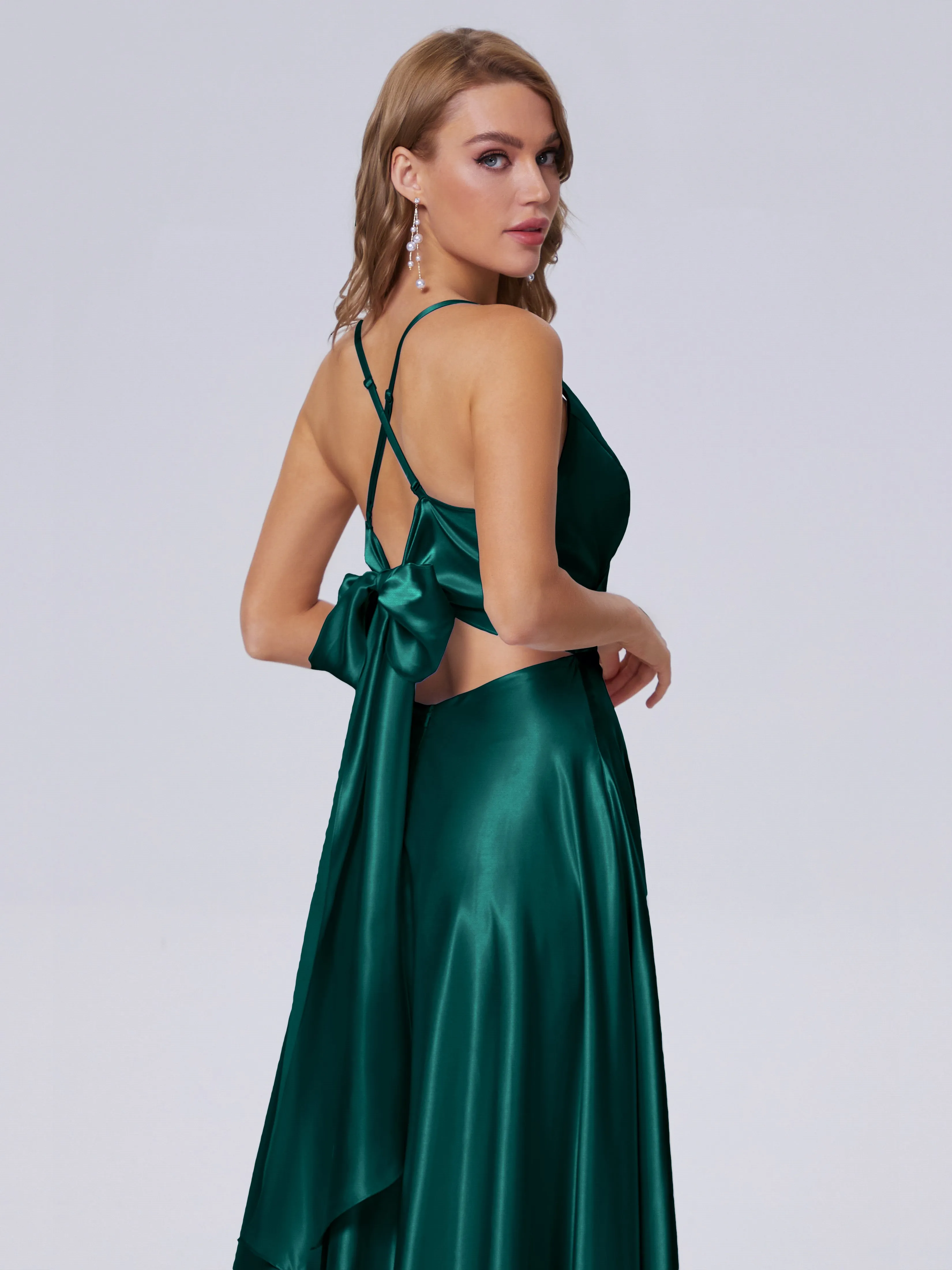 Ana Flowy Straps Soft Satin Long Bridesmaid Dresses