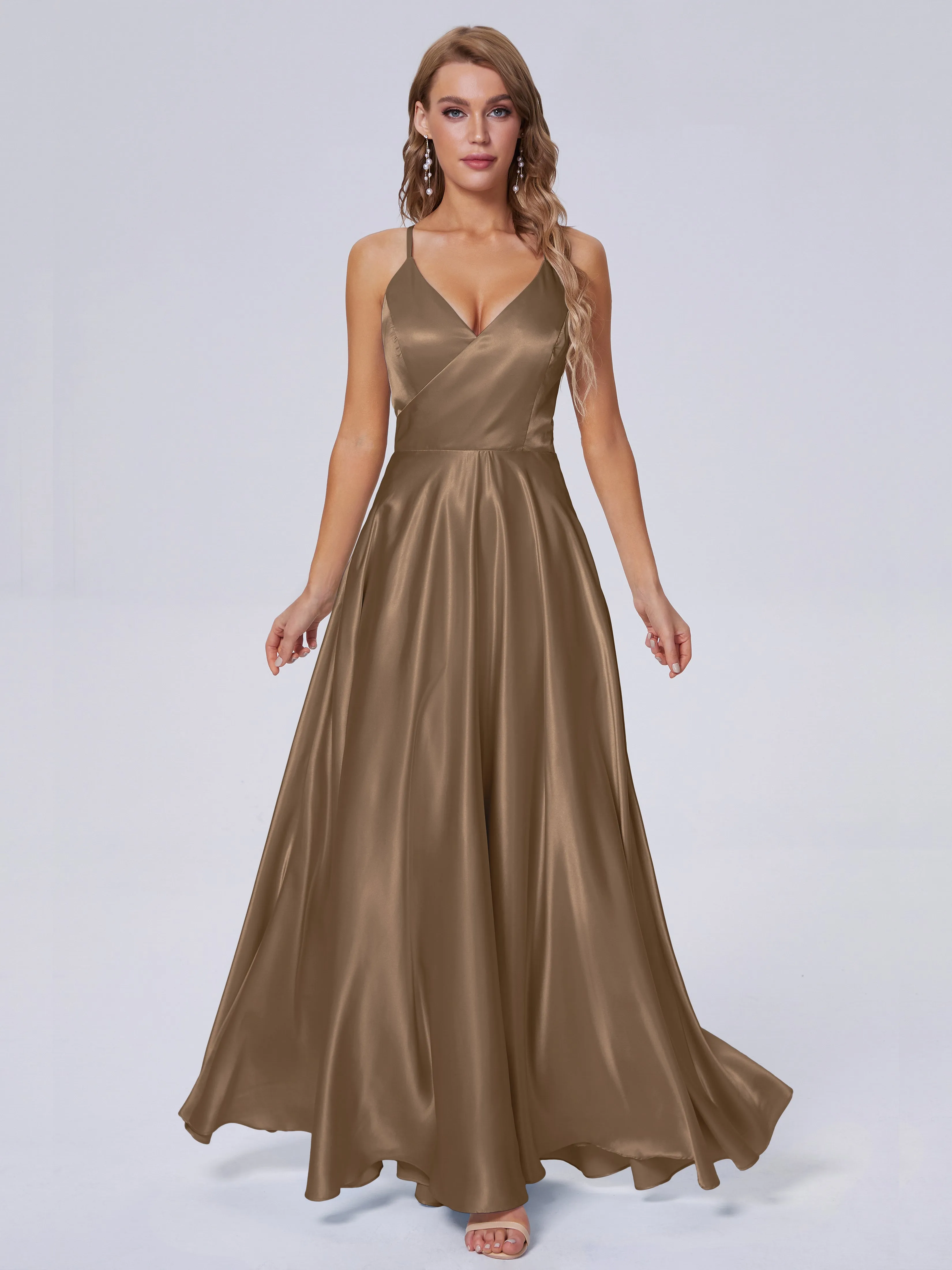 Ana Flowy Straps Soft Satin Long Bridesmaid Dresses
