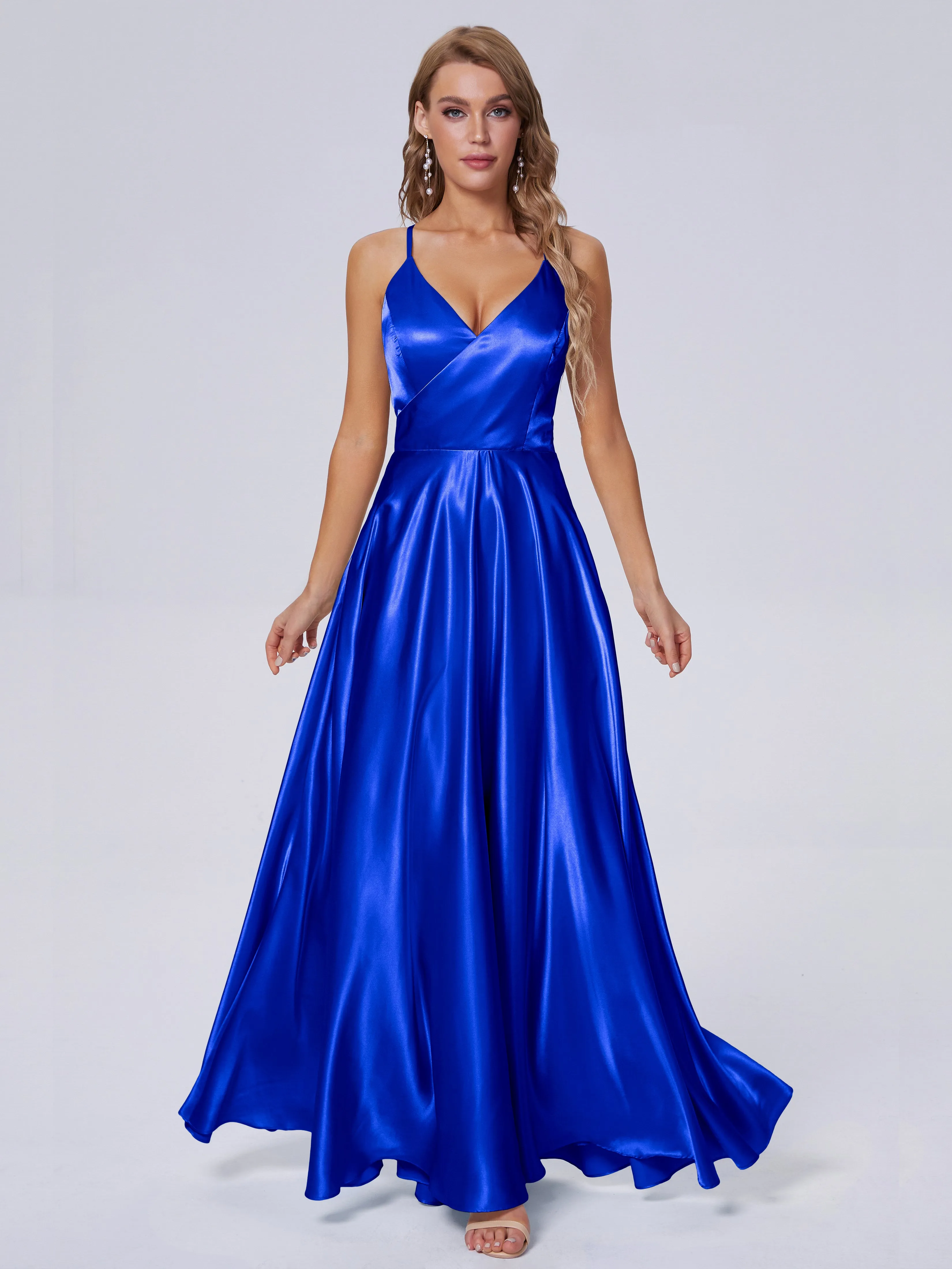 Ana Flowy Straps Soft Satin Long Bridesmaid Dresses