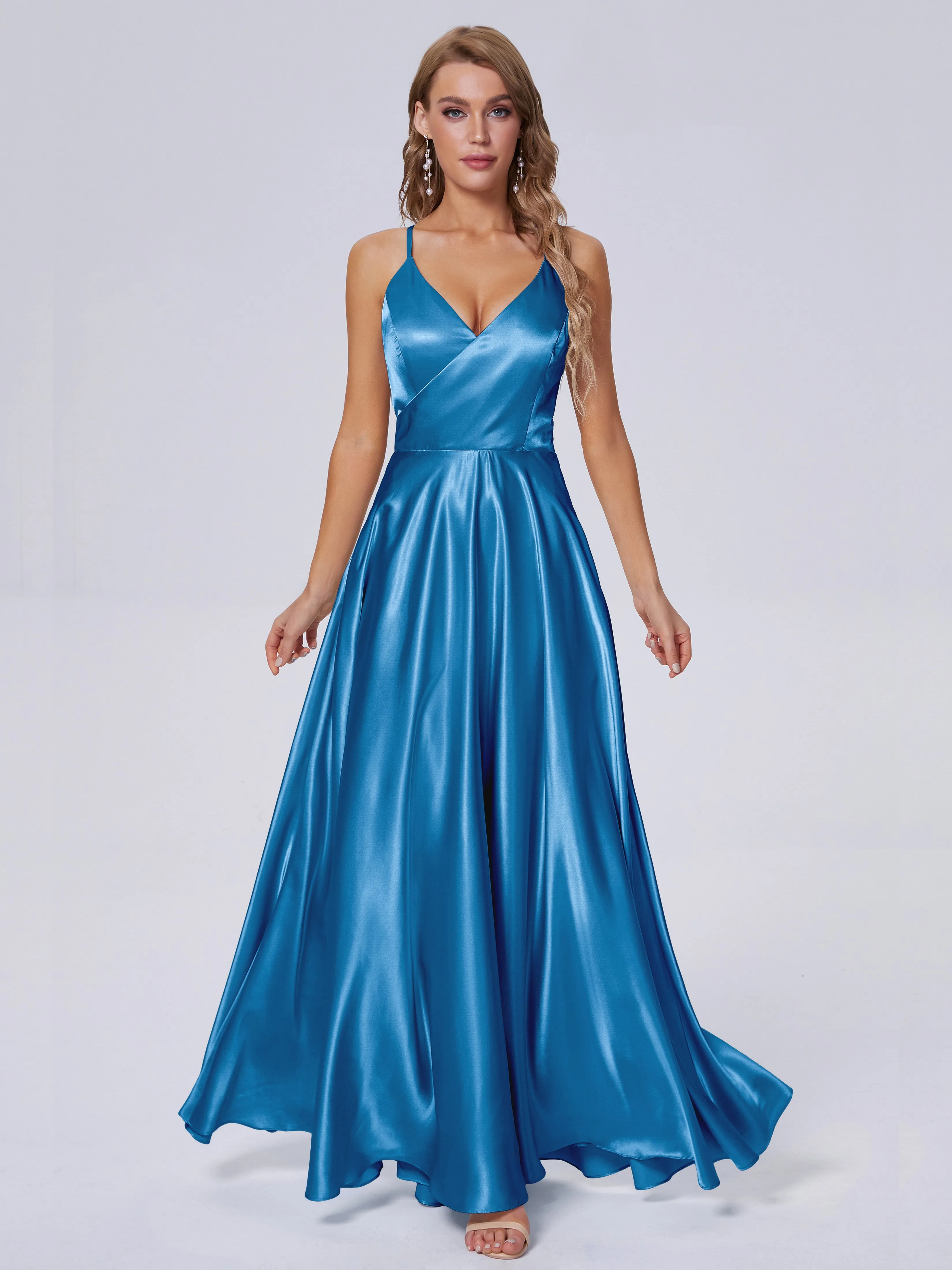 Ana Flowy Straps Soft Satin Long Bridesmaid Dresses