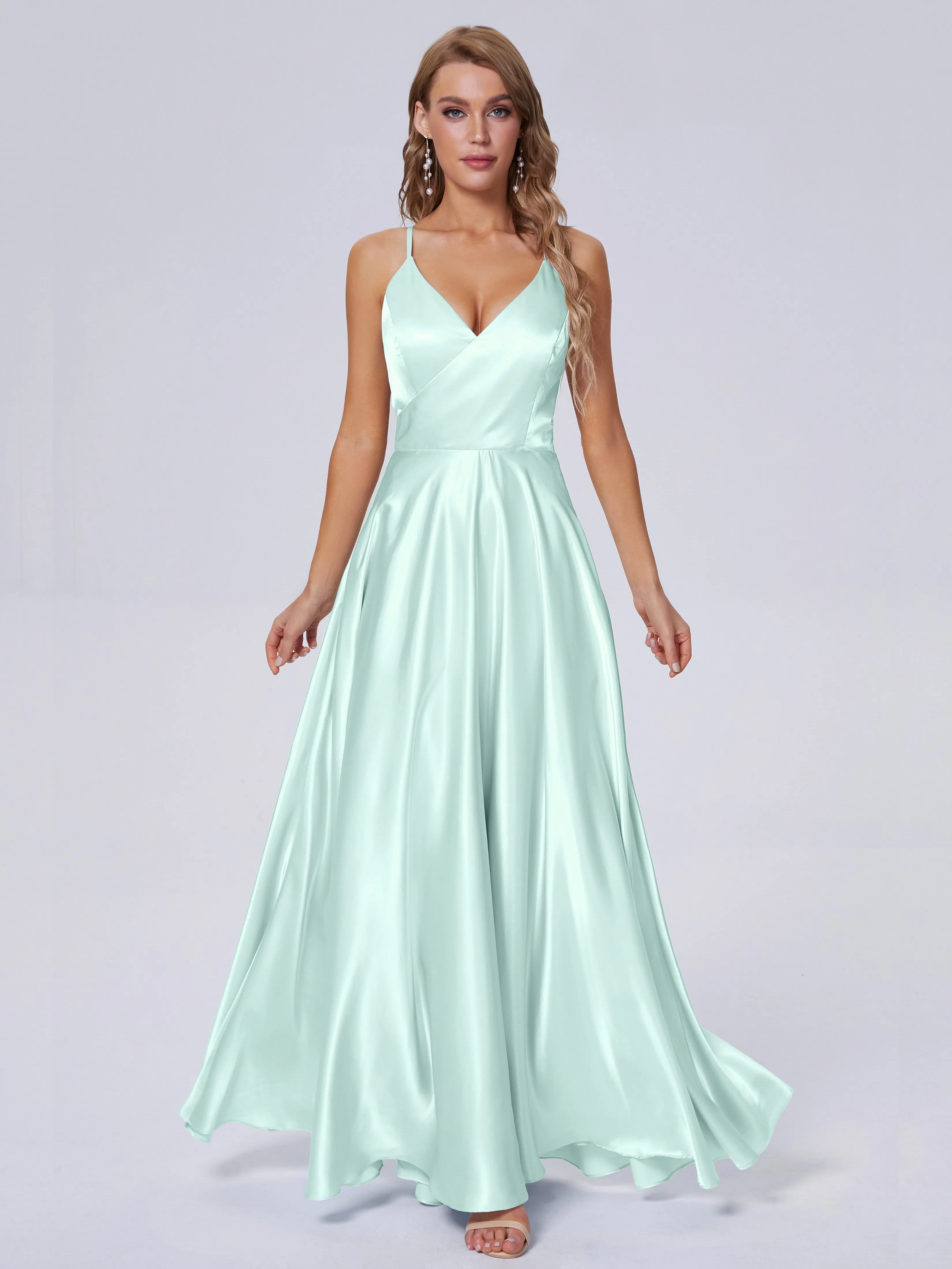 Ana Flowy Straps Soft Satin Long Bridesmaid Dresses