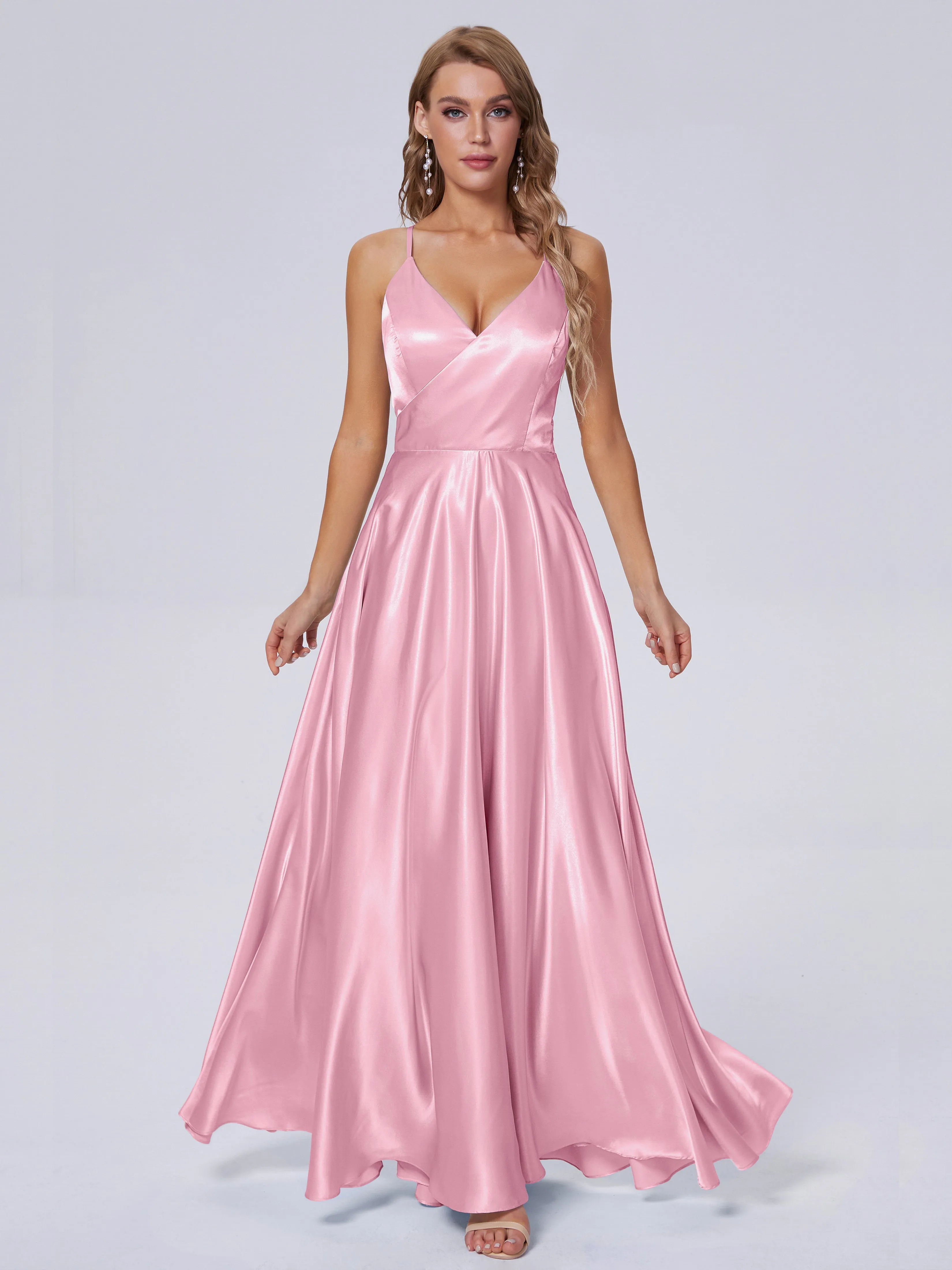 Ana Flowy Straps Soft Satin Long Bridesmaid Dresses