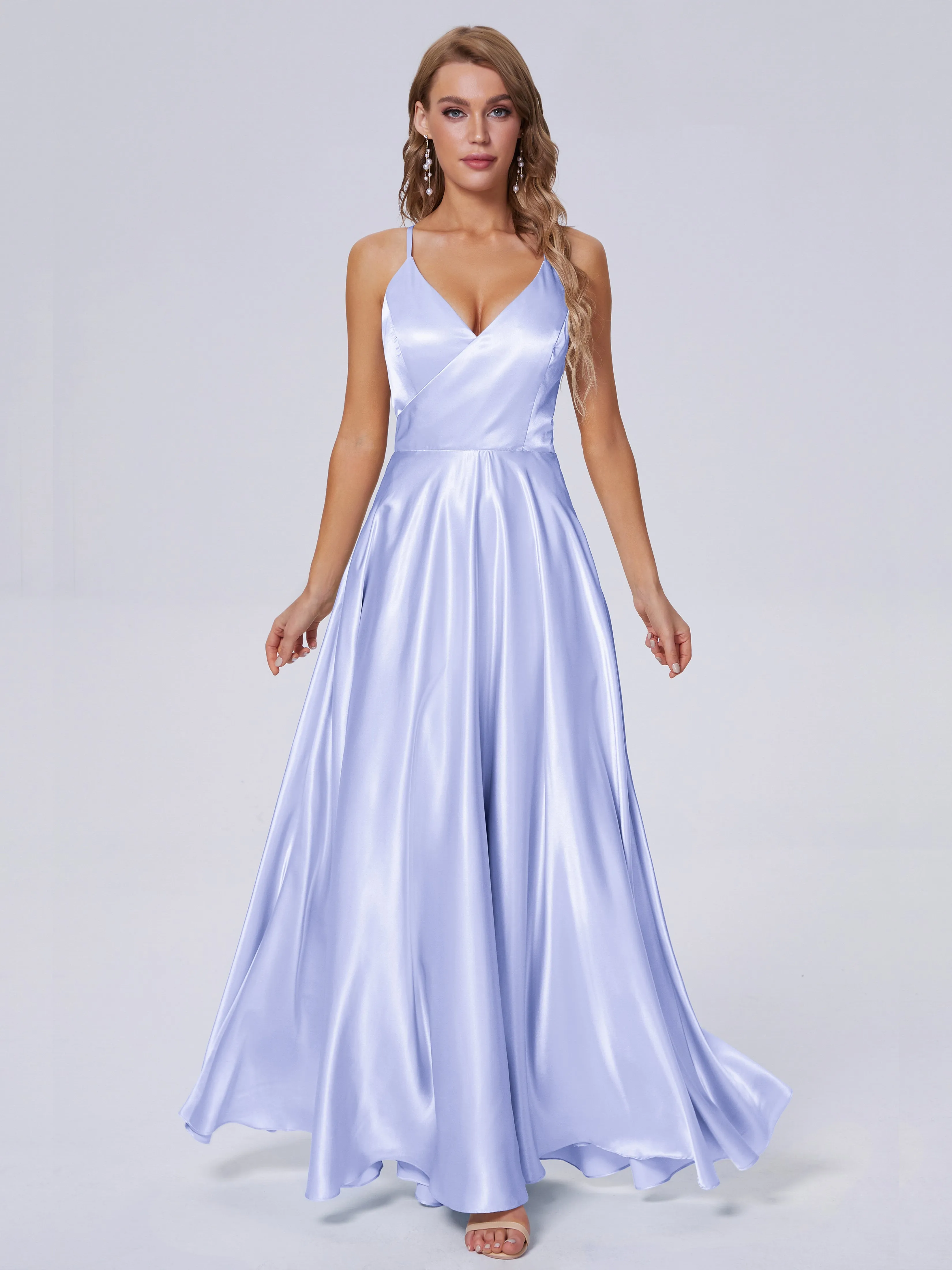 Ana Flowy Straps Soft Satin Long Bridesmaid Dresses