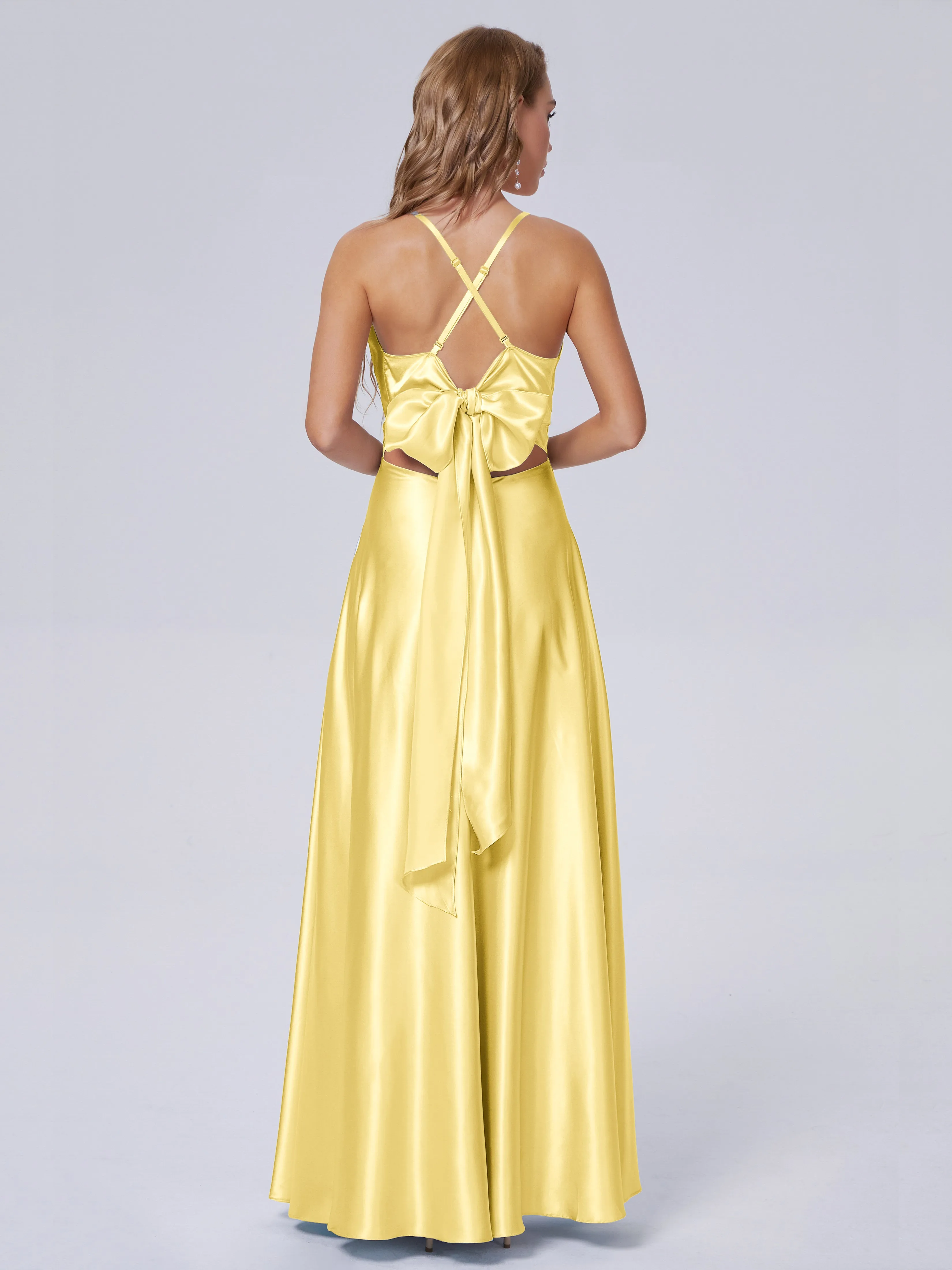 Ana Flowy Straps Soft Satin Long Bridesmaid Dresses