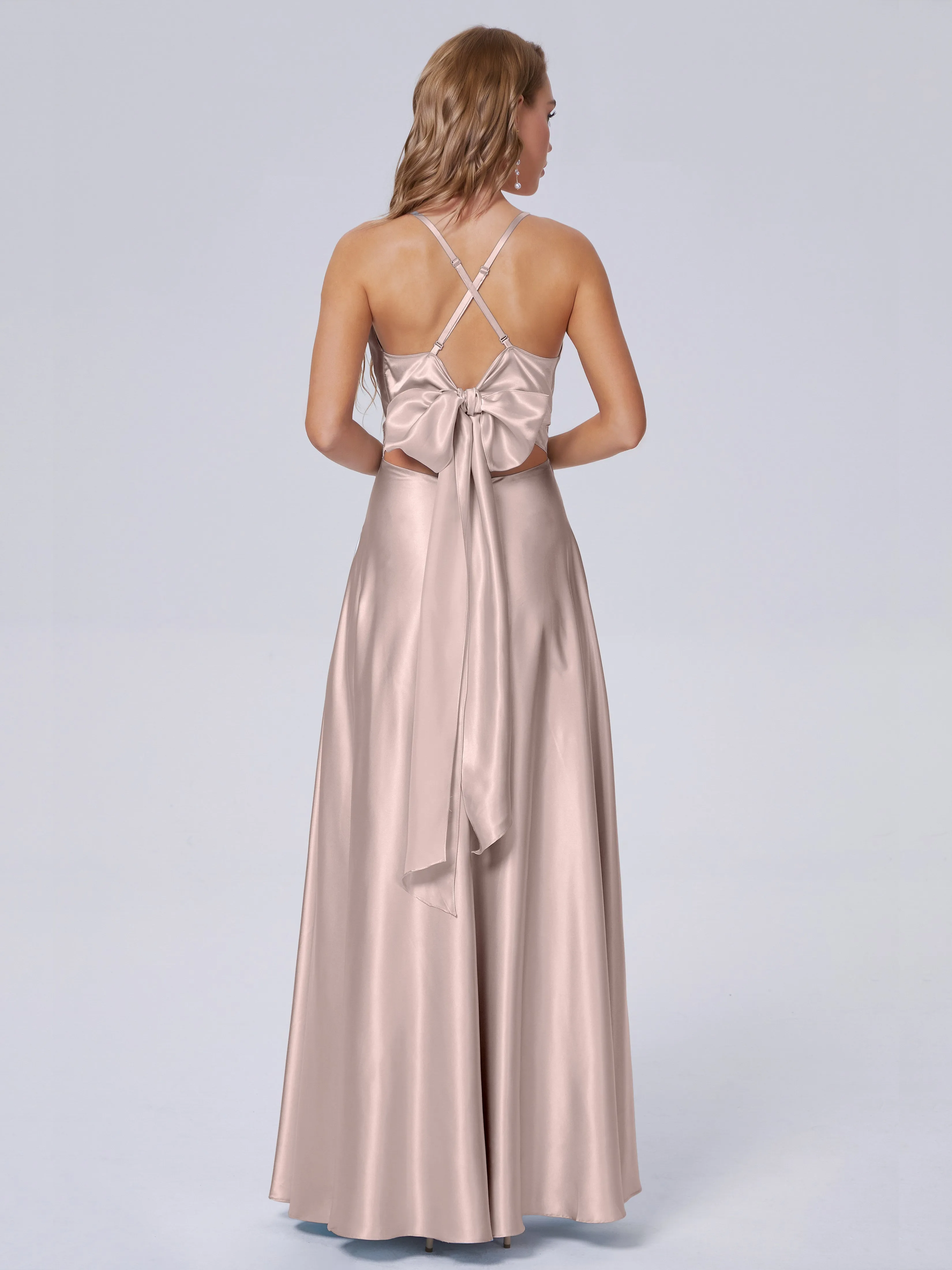Ana Flowy Straps Soft Satin Long Bridesmaid Dresses