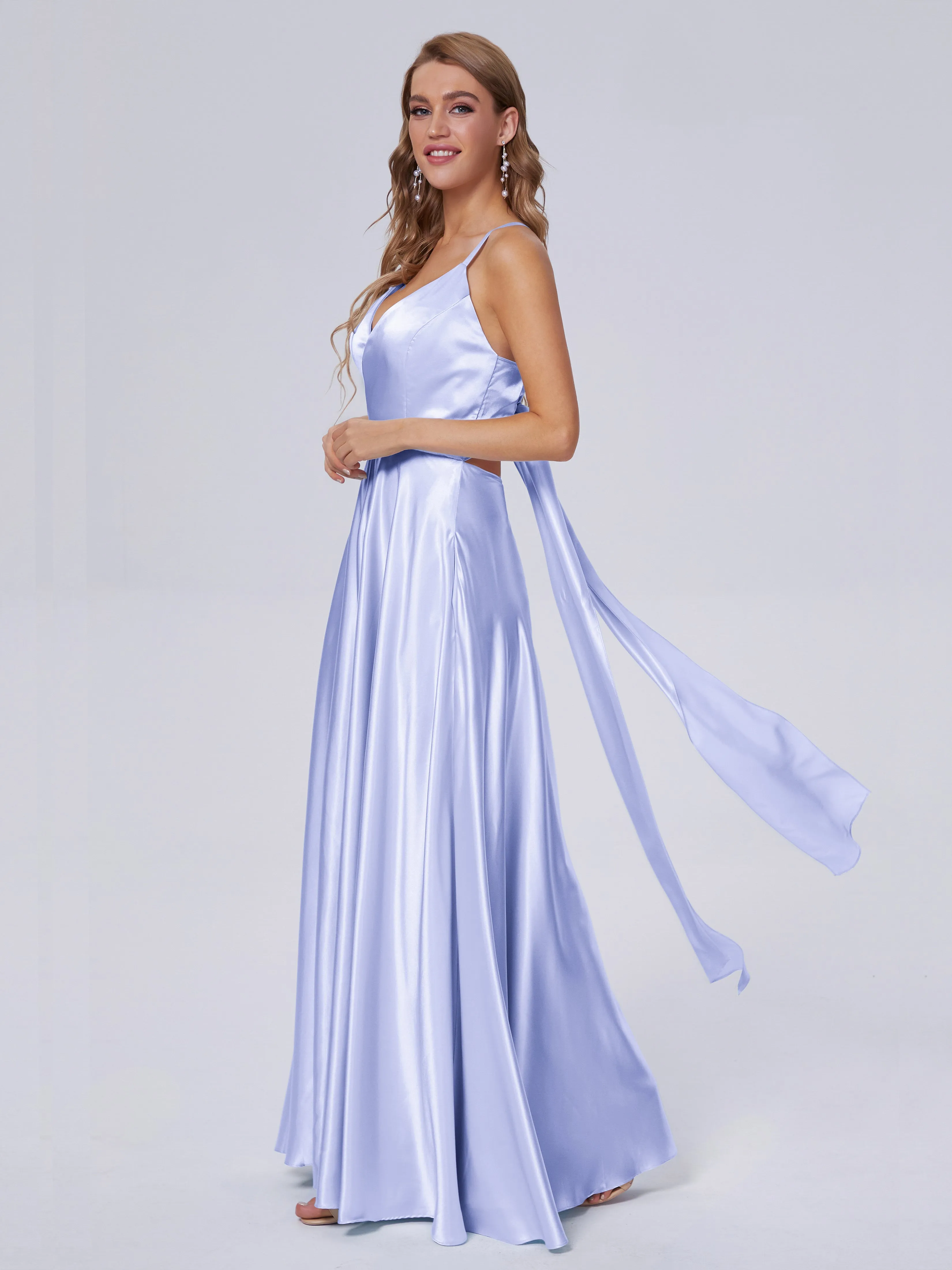 Ana Flowy Straps Soft Satin Long Bridesmaid Dresses