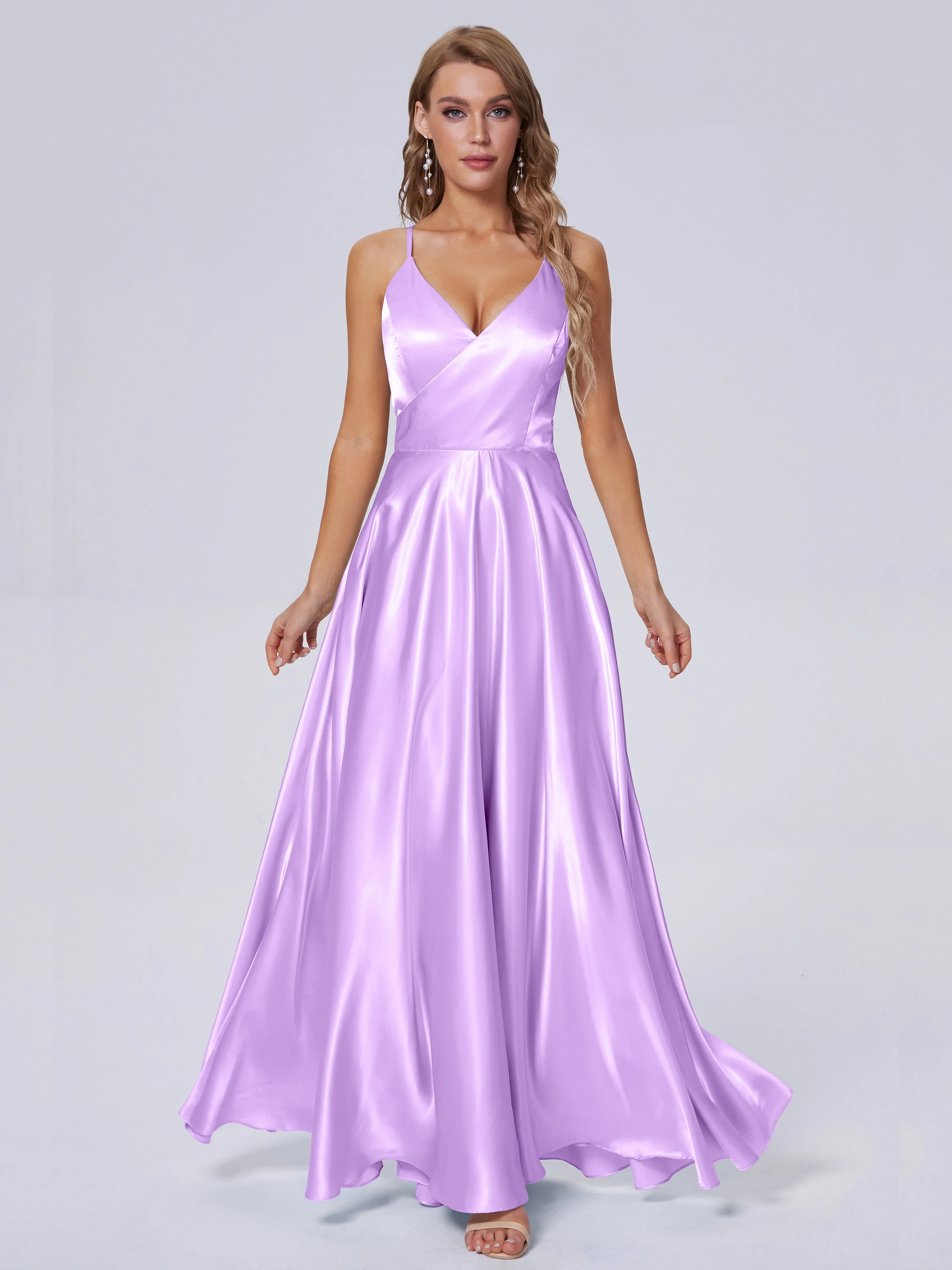 Ana Flowy Straps Soft Satin Long Bridesmaid Dresses