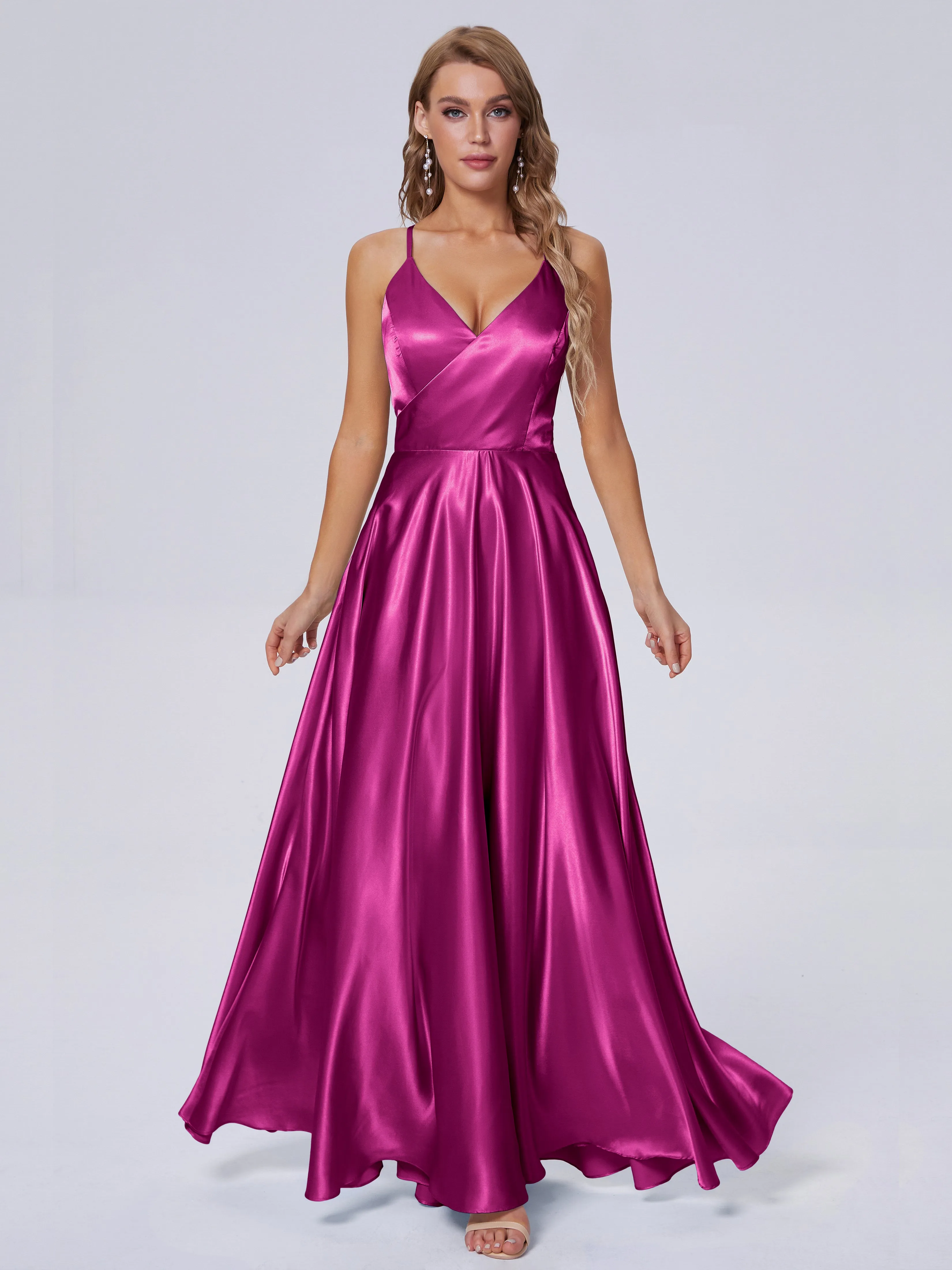 Ana Flowy Straps Soft Satin Long Bridesmaid Dresses