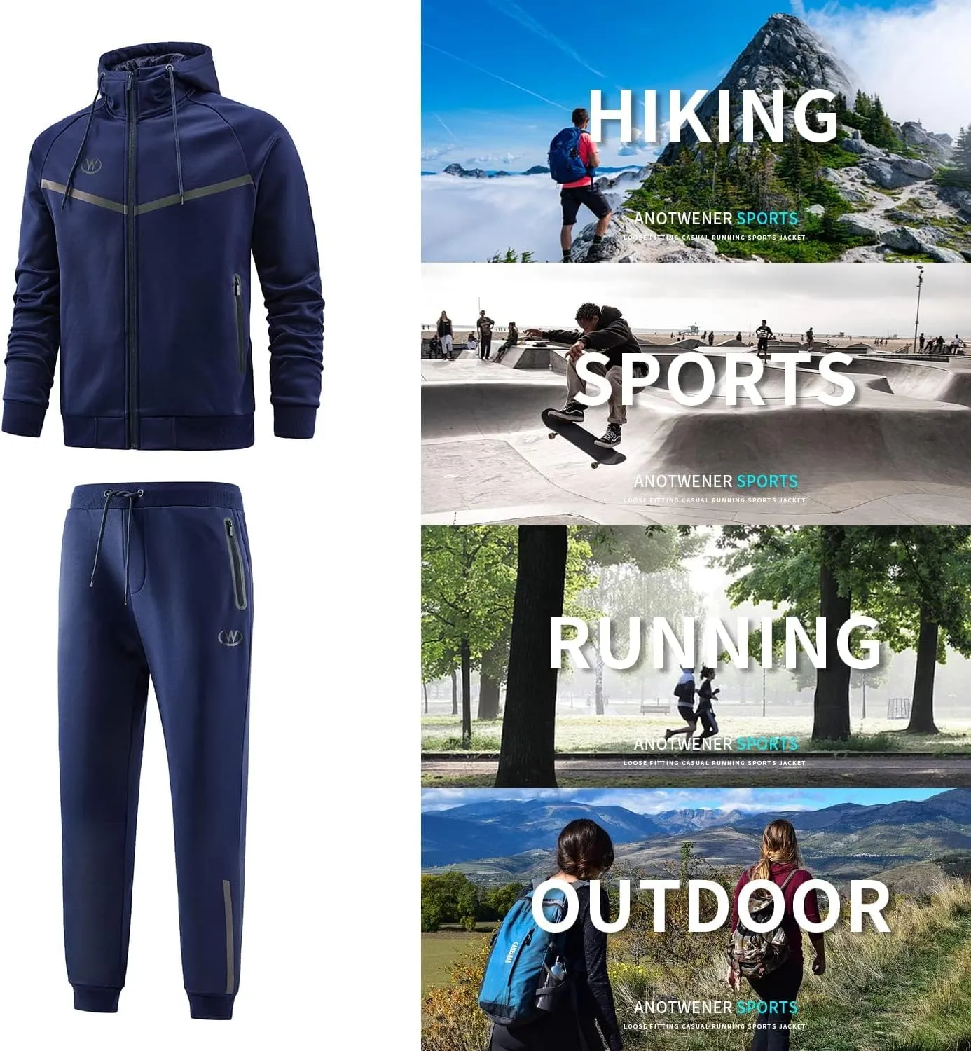 ANOTWENER Mens Tracksuit 2 Piece Hoodie Long Sleeve Full Zip Activewear Jogging Casual Sweatsuit Running Sets for Men