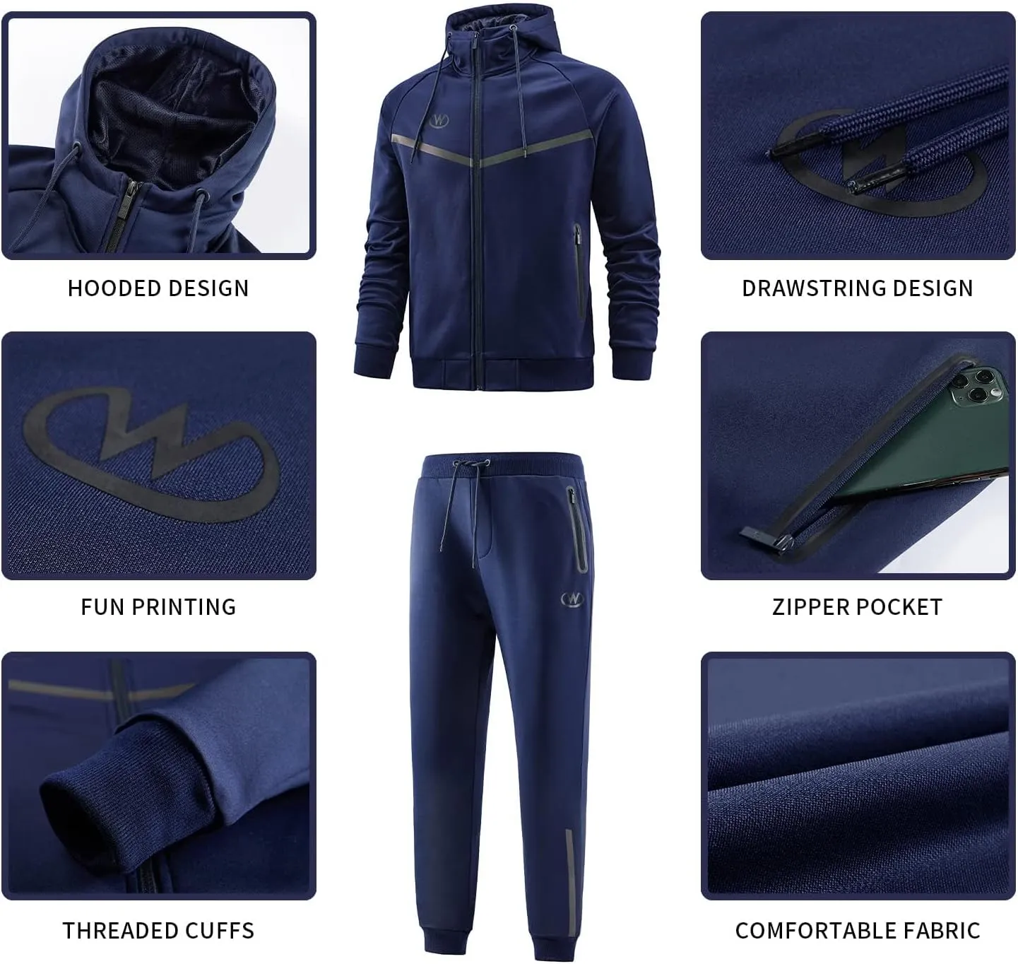 ANOTWENER Mens Tracksuit 2 Piece Hoodie Long Sleeve Full Zip Activewear Jogging Casual Sweatsuit Running Sets for Men