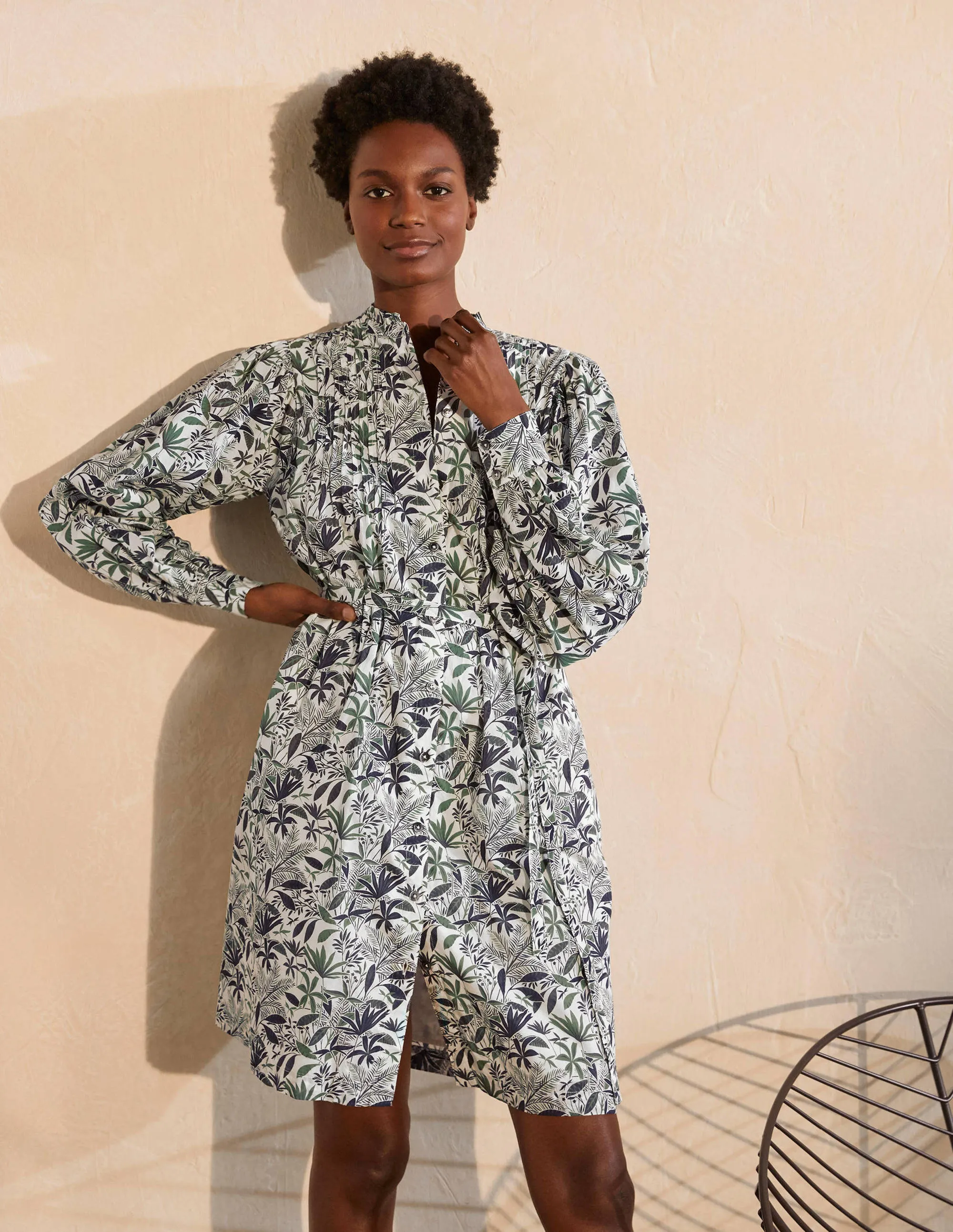 Antonia Cotton Shirt Dress-Ivory, Tropical Palm