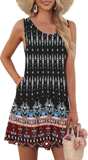 AUSELILY Women's Summer Dress Sleeveless Floral Mini Dresses with Pockets Bohemian Dress 2025 New