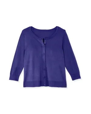 Avery 3/4 Sleeve Crew Neck Cardigan | Royal Blue