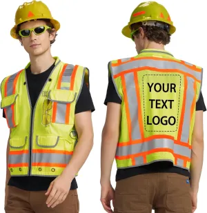 AYKRM Heavy Woven Two Tone Engineer High Vis Reflective work construction safety vest for men Class 2 with Cargo Pockets