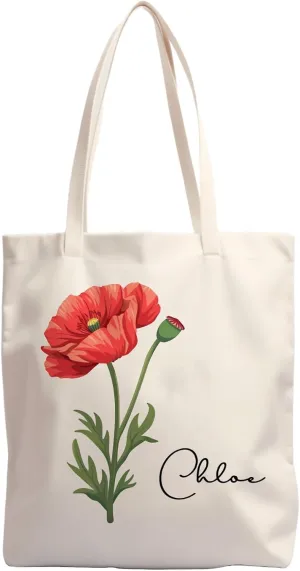 Birth Flower Canvas Tote Bag Custom with Name Personalized Birth Flower Gift for Mom Women Her, Bridesmaid Gifts