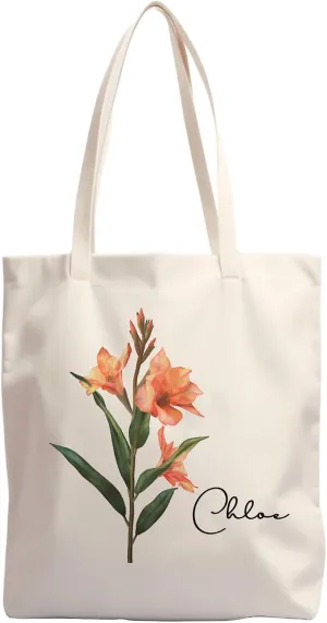 Birth Flower Canvas Tote Bag Custom with Name Personalized Birth Flower Gift for Mom Women Her, Bridesmaid Gifts