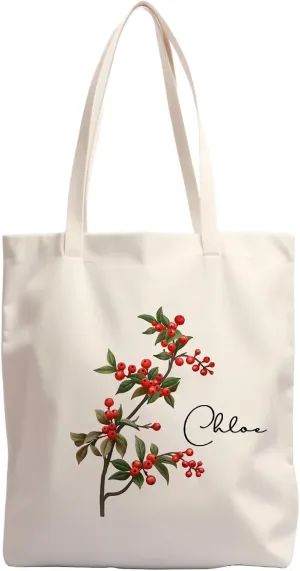 Birth Flower Canvas Tote Bag Custom with Name Personalized Birth Flower Gift for Mom Women Her, Bridesmaid Gifts