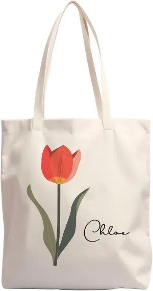 Birth Flower Canvas Tote Bag Custom with Name Personalized Birth Flower Gift for Mom Women Her, Bridesmaid Gifts