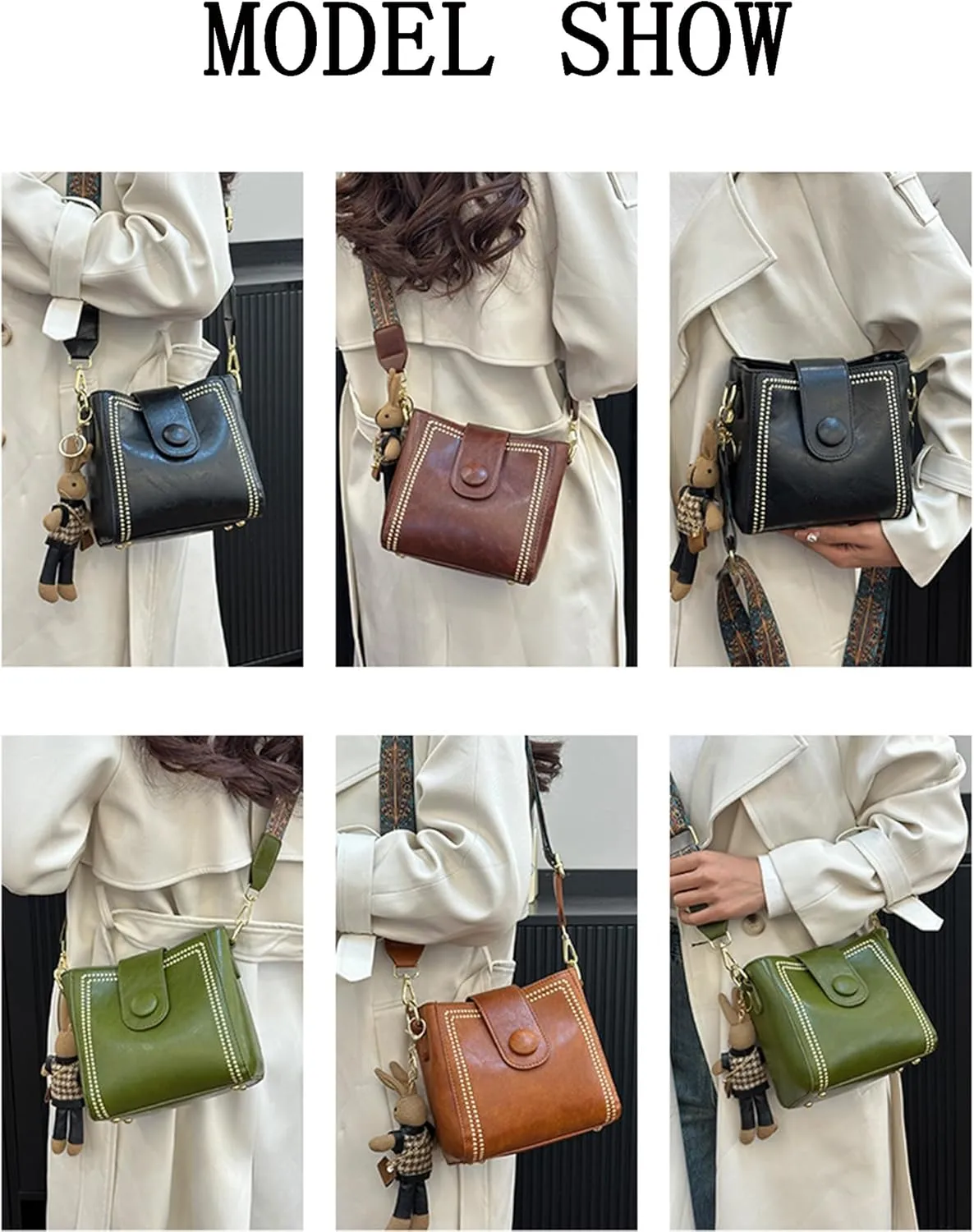 Bootara Bucket Bag, Women Vintage Shoulder Bag with Pendant Classic Crossbody Bag PU Leather All-Match Messenger Bag