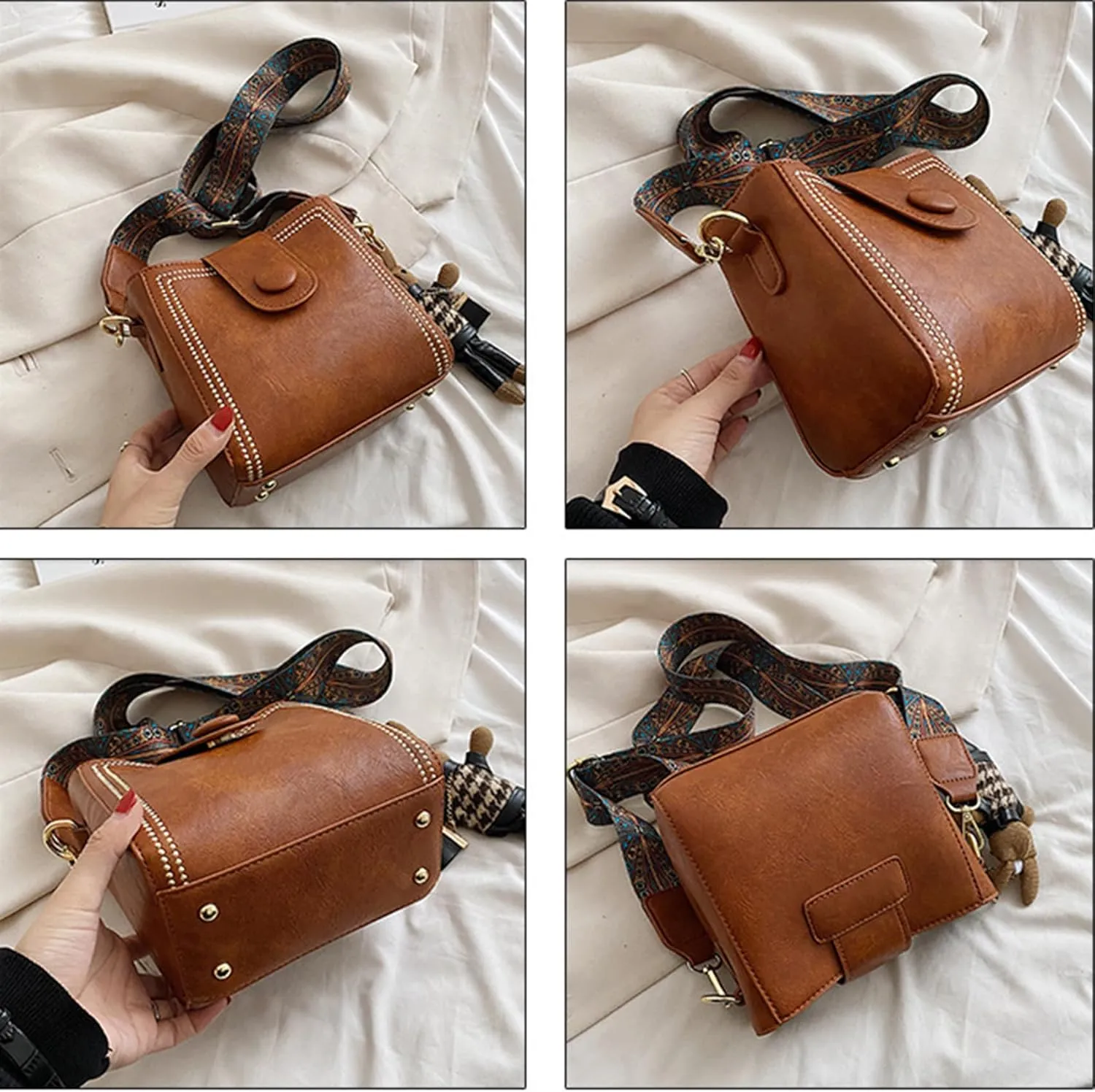 Bootara Bucket Bag, Women Vintage Shoulder Bag with Pendant Classic Crossbody Bag PU Leather All-Match Messenger Bag