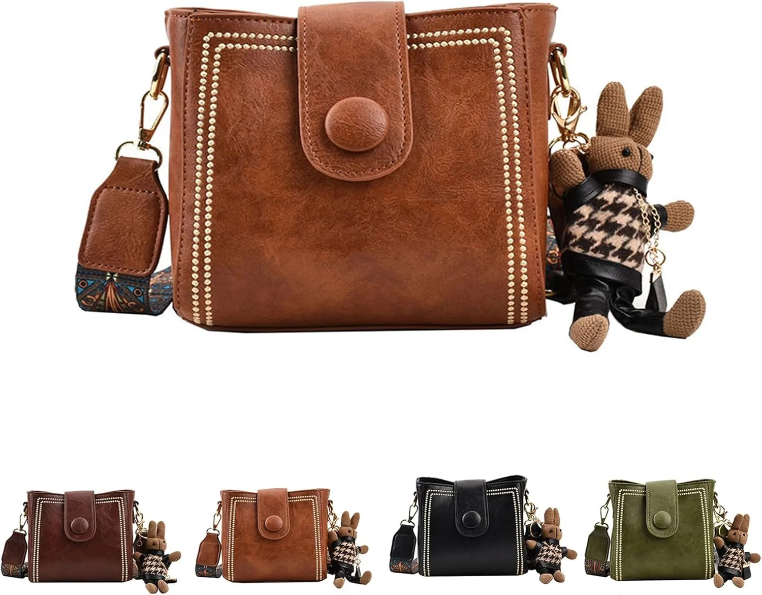 Bootara Bucket Bag, Women Vintage Shoulder Bag with Pendant Classic Crossbody Bag PU Leather All-Match Messenger Bag